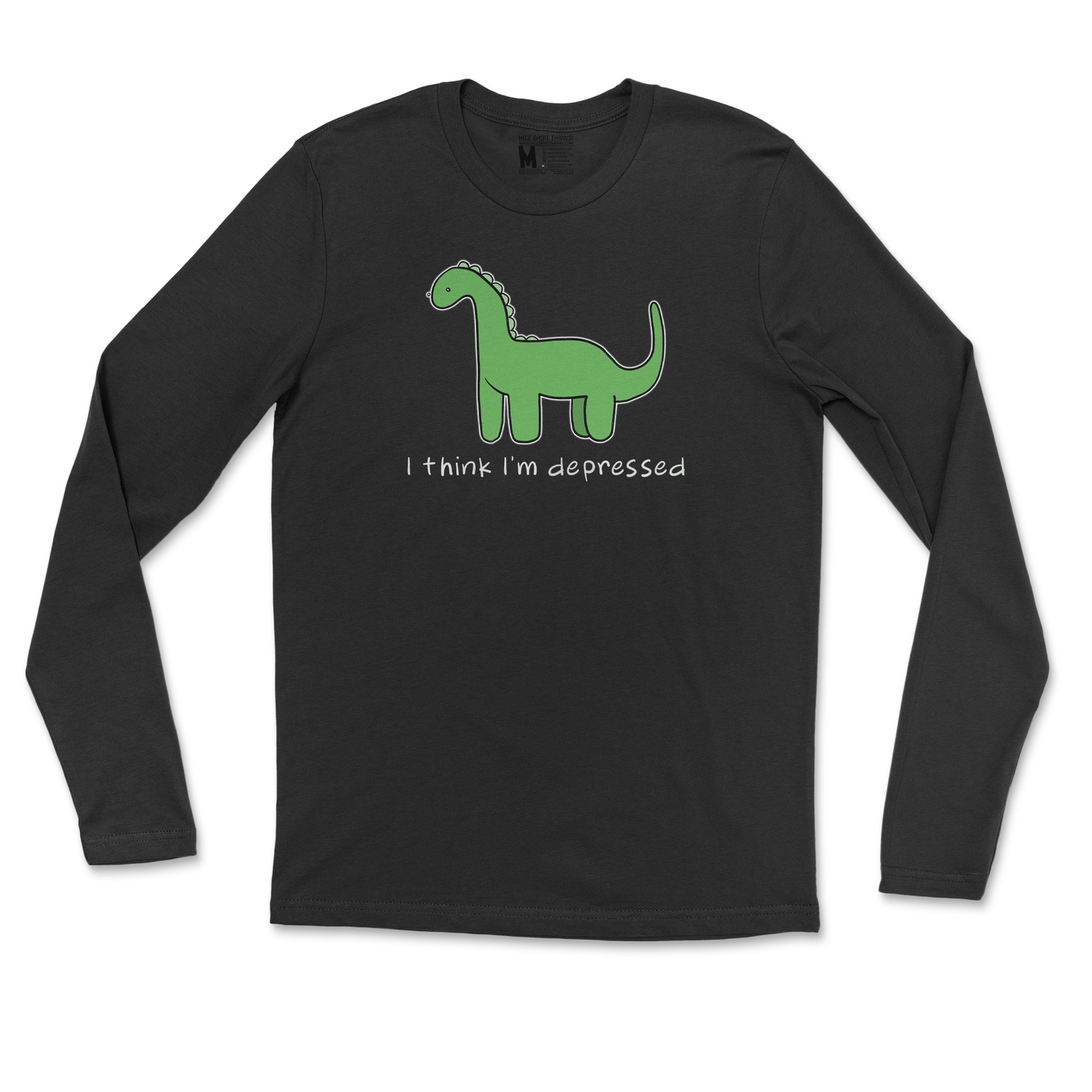 Gildan SoftStyle Long Sleeve Depressed Dino  in Black