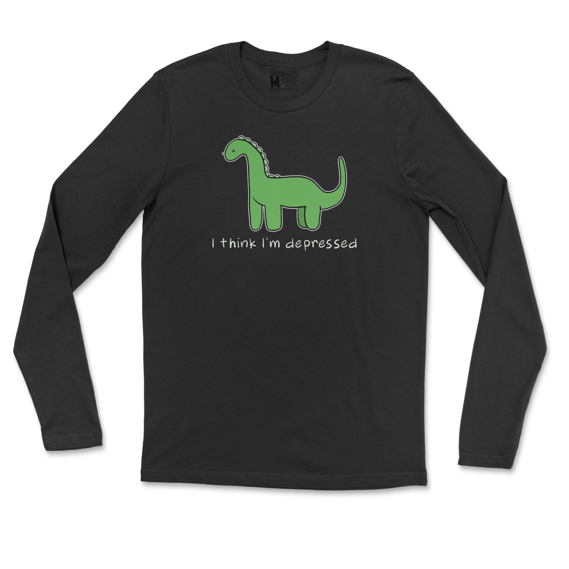 Gildan SoftStyle Long Sleeve Depressed Dino  in Black