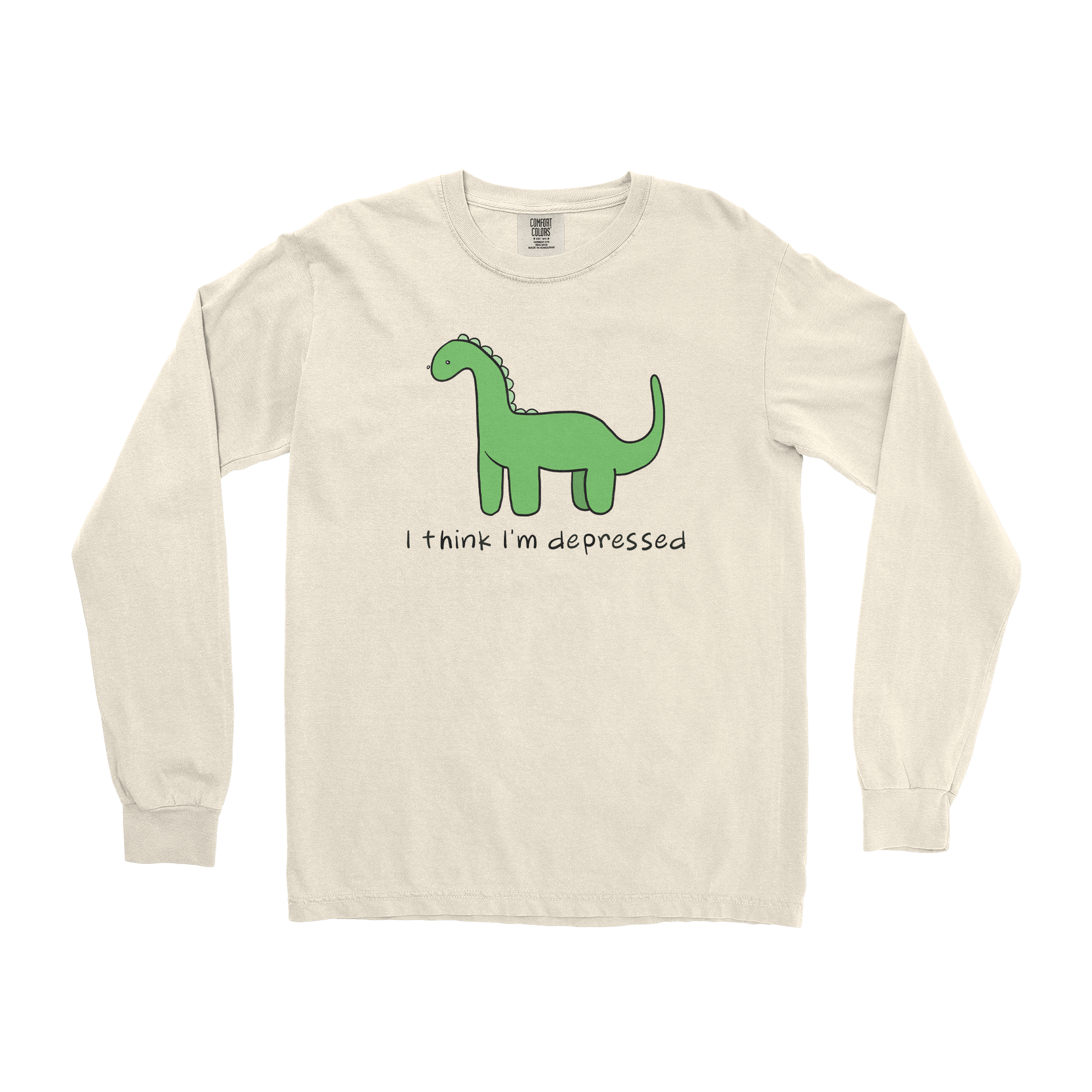 Comfort Colors Long Sleeve Depressed Dino  in Ivory