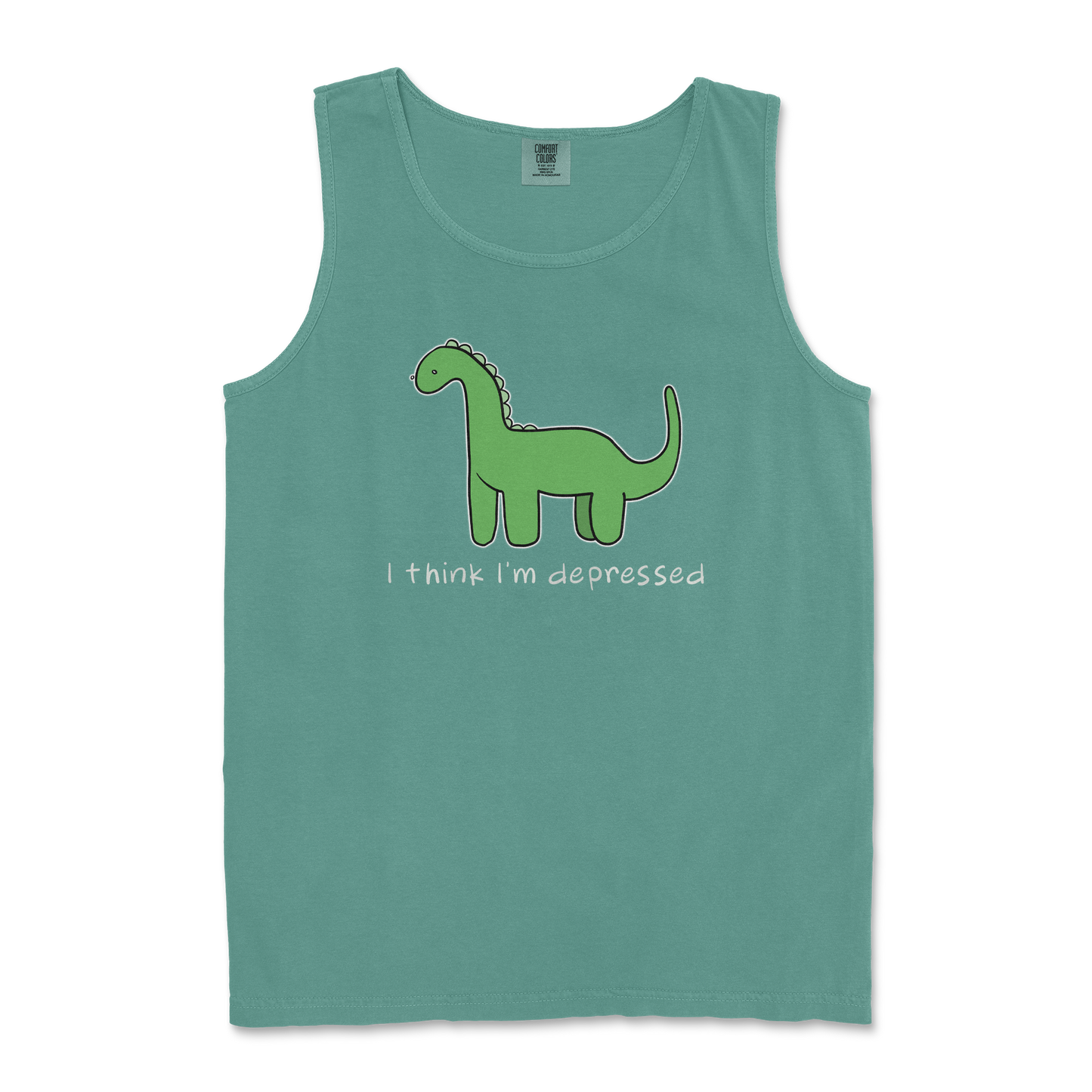 Comfort Colors Tank Top Depressed Dino  in Light-Green