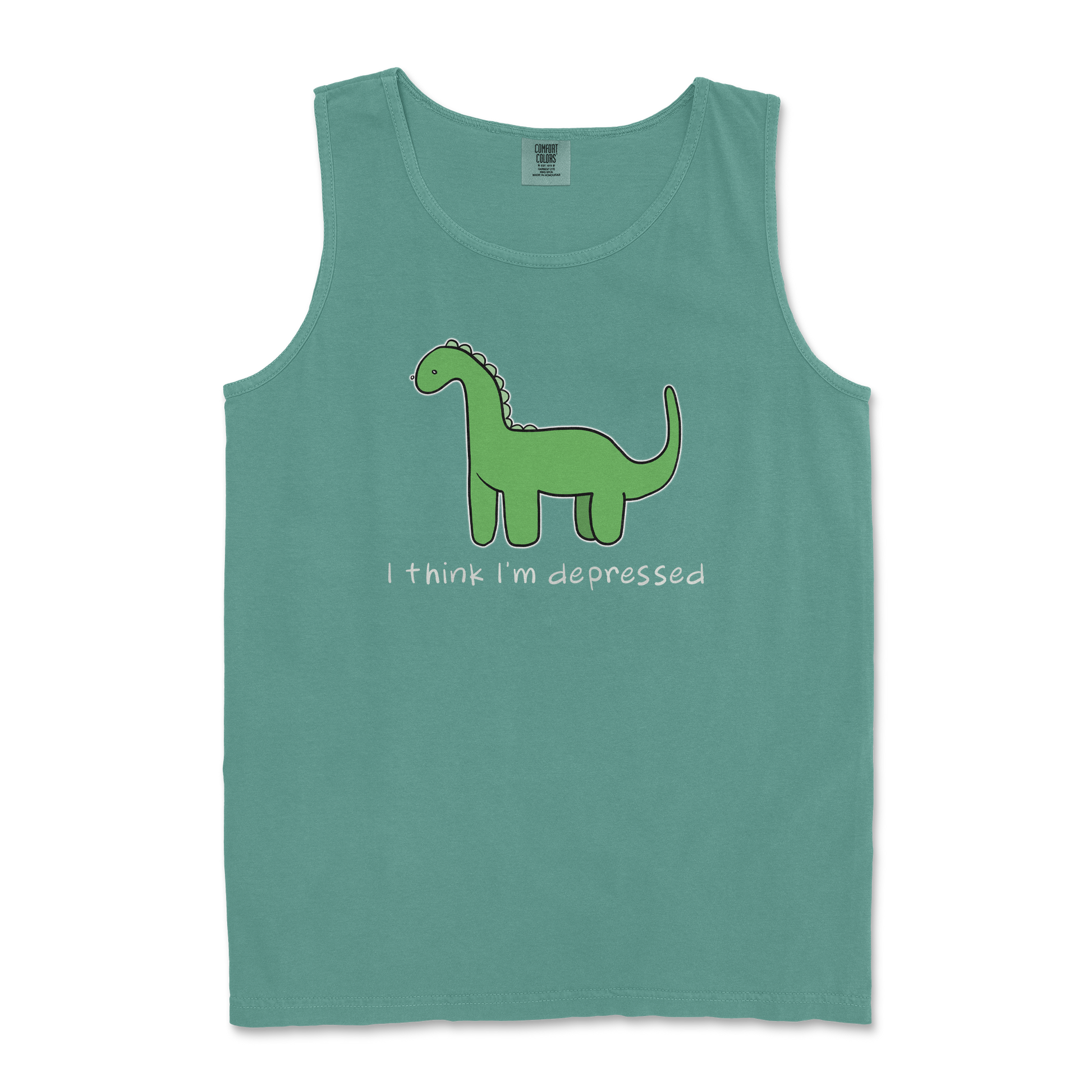 Comfort Colors Tank Top Depressed Dino  in Light-Green