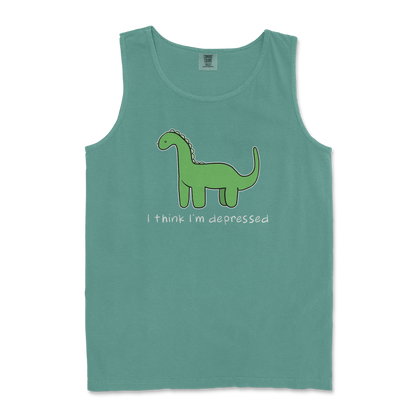 Comfort Colors Tank Top Depressed Dino  in Light-Green