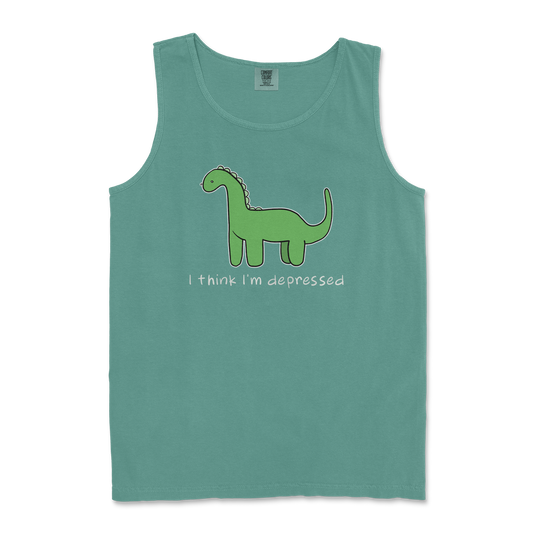 Comfort Colors Tank Top Depressed Dino  in Light-Green