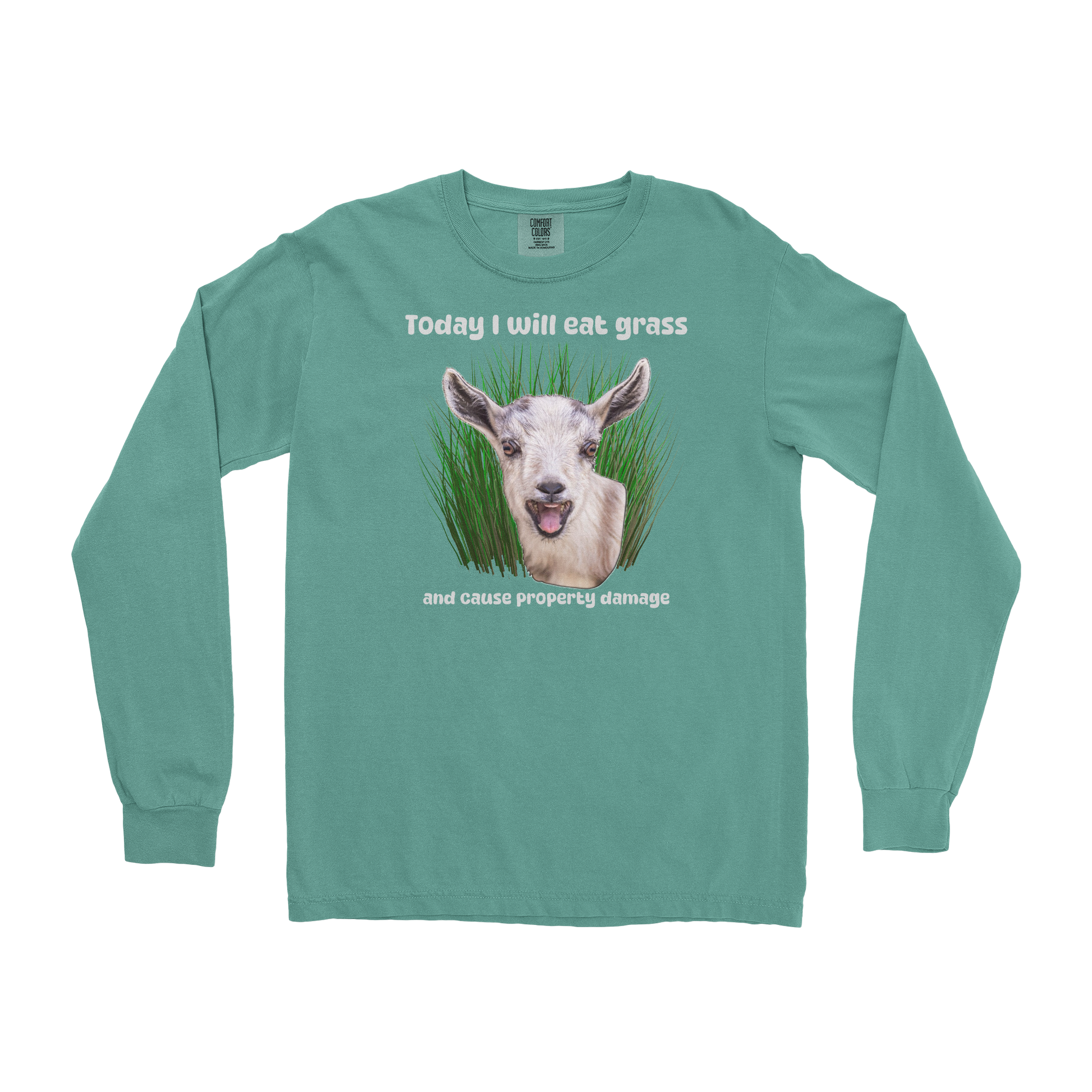 Comfort Colors Long Sleeve Crazy Goat  in Light-Green