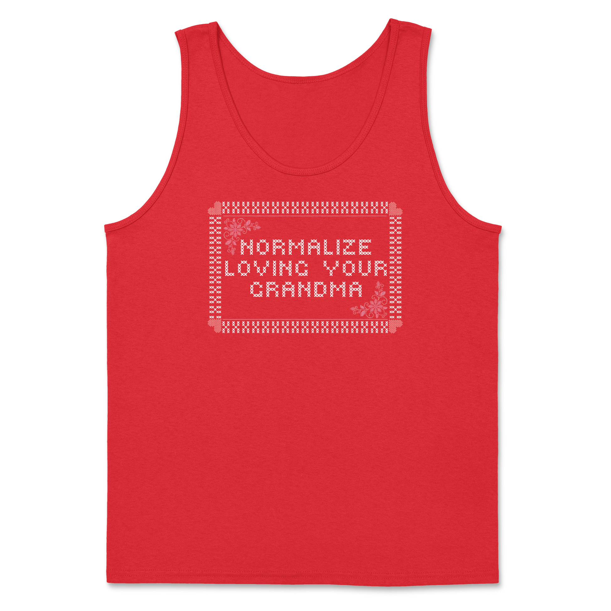 Heavy Blend Tank Top Cross Stitch in Red