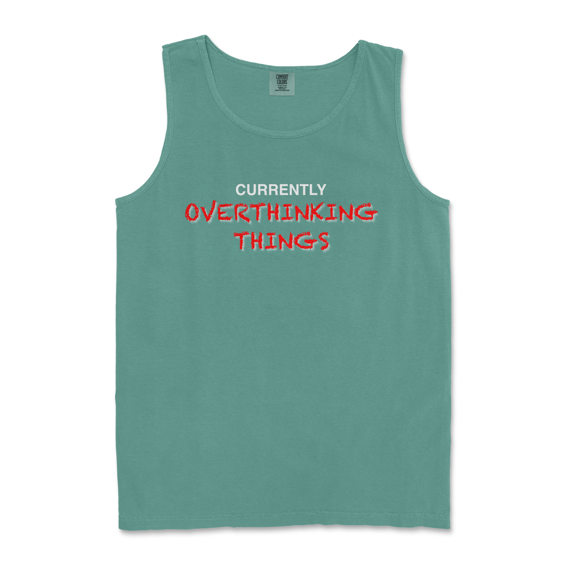 Comfort Colors Tank Top For Our Lil Overthinker in LightGreen