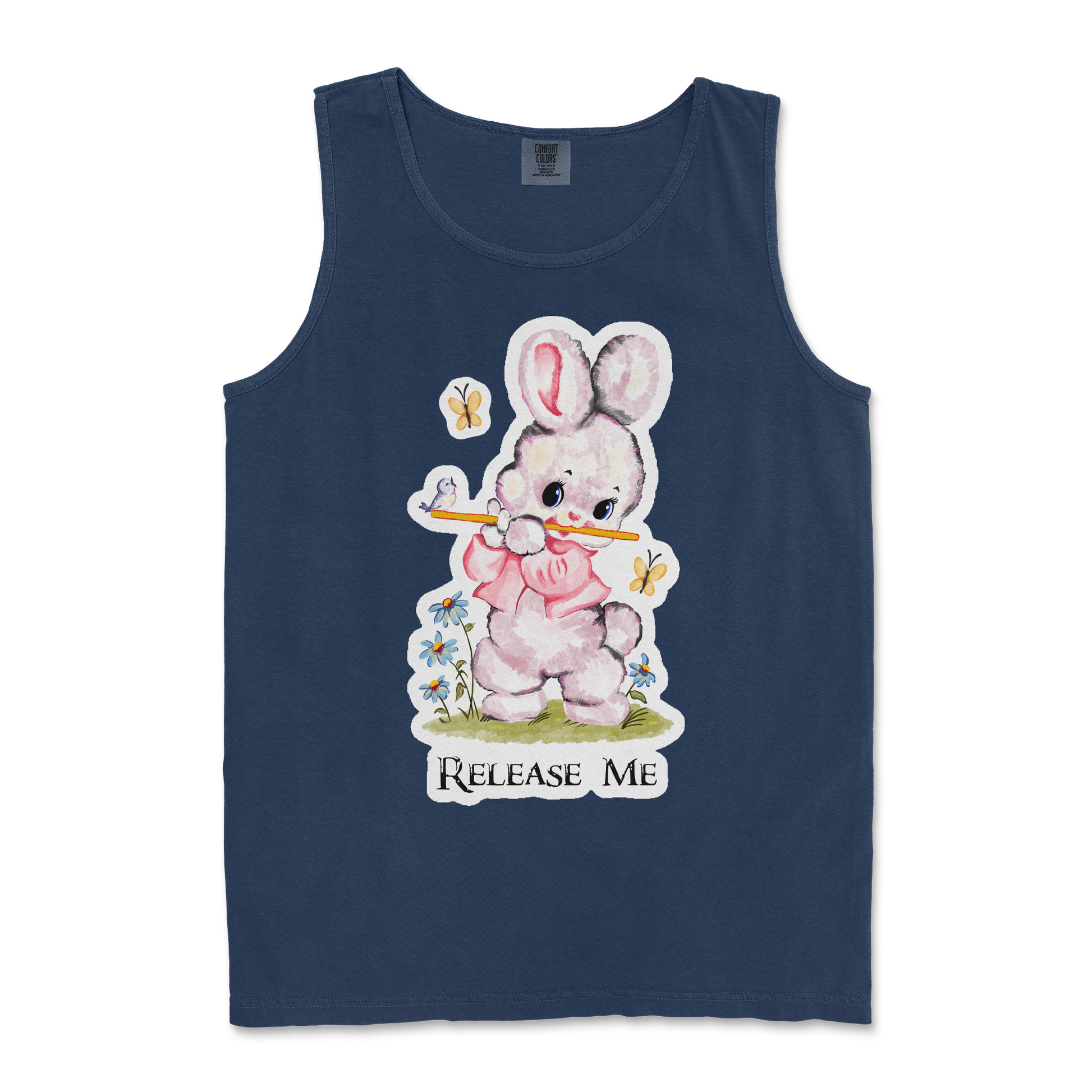 Comfort Colors Tank Top Cute Bunny in True Navy
