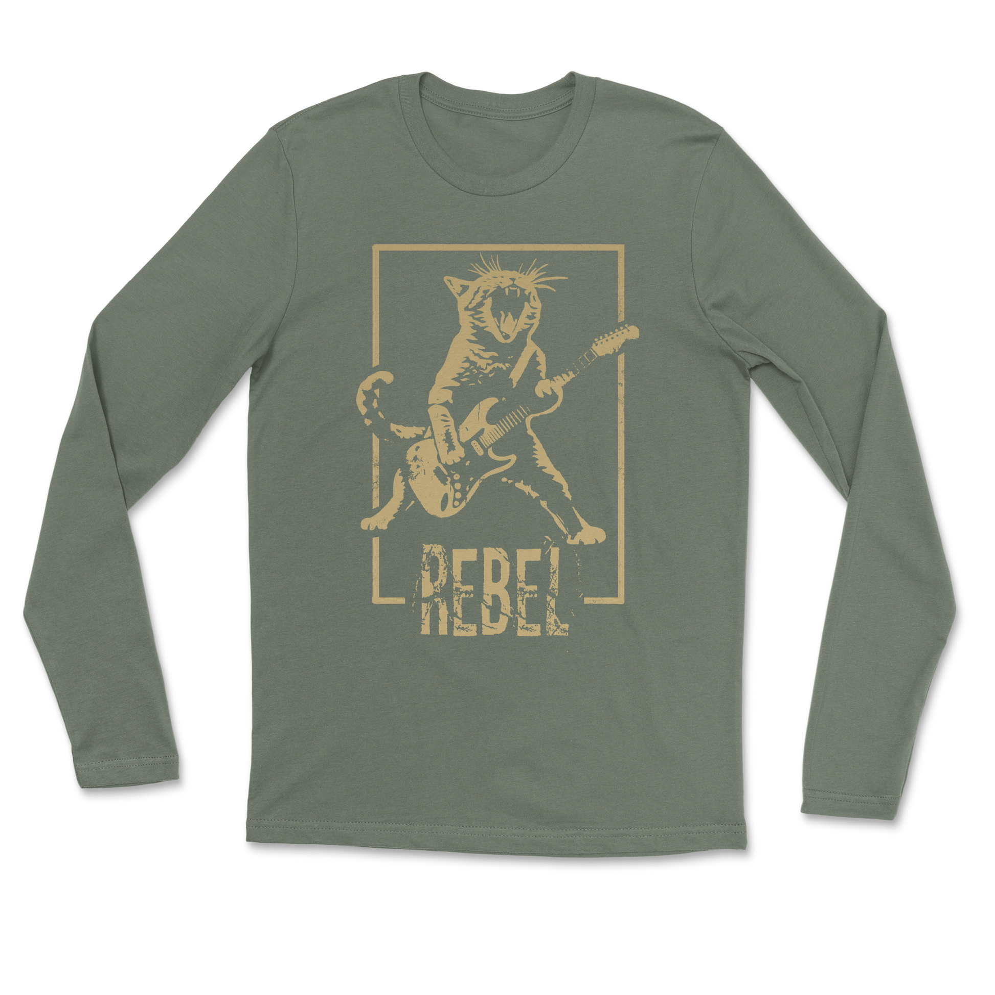 Heavy Blend Long Sleeve Rebel Kitty in Military Green