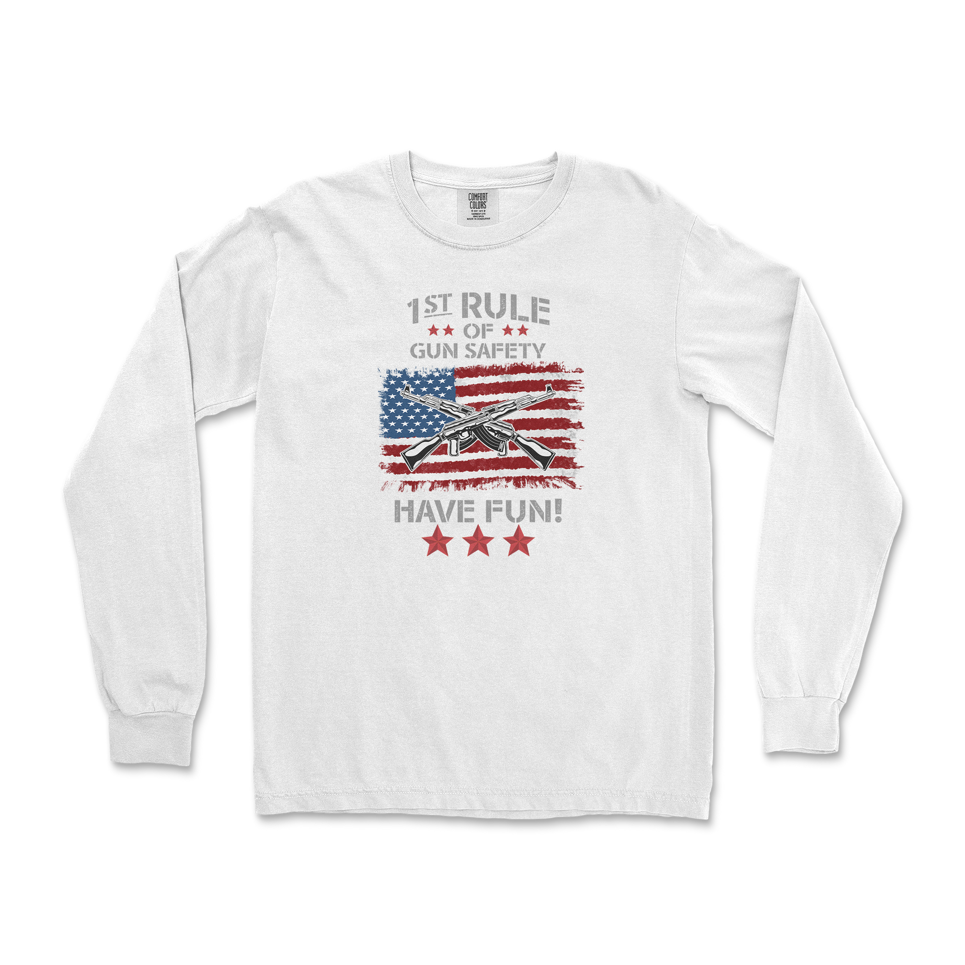 Comfort Colors Long Sleeve 1st Rule of Gun Safety in White