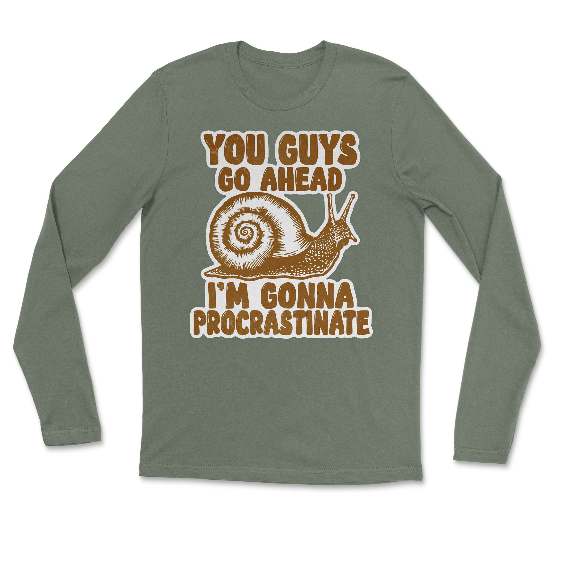 The Nice Shirt Long Sleeve Procrastinating Snail  in Military-Green