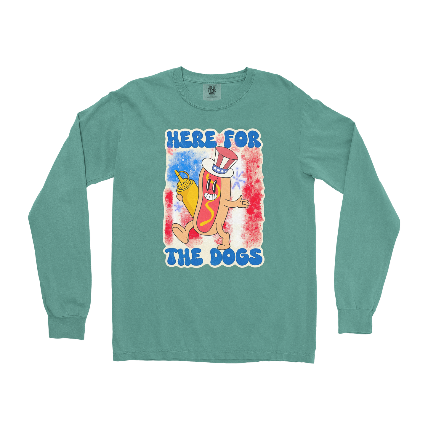 Comfort Colors Long Sleeve Hot Dog in Light Green