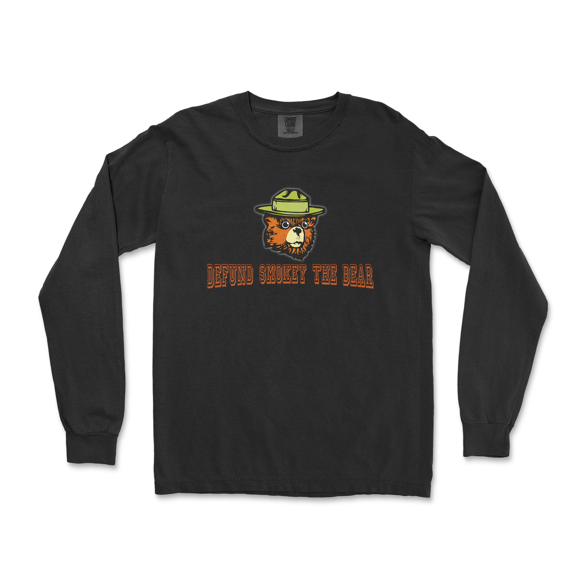 Comfort Colors Long Sleeve Defund Smokey Bear in Black