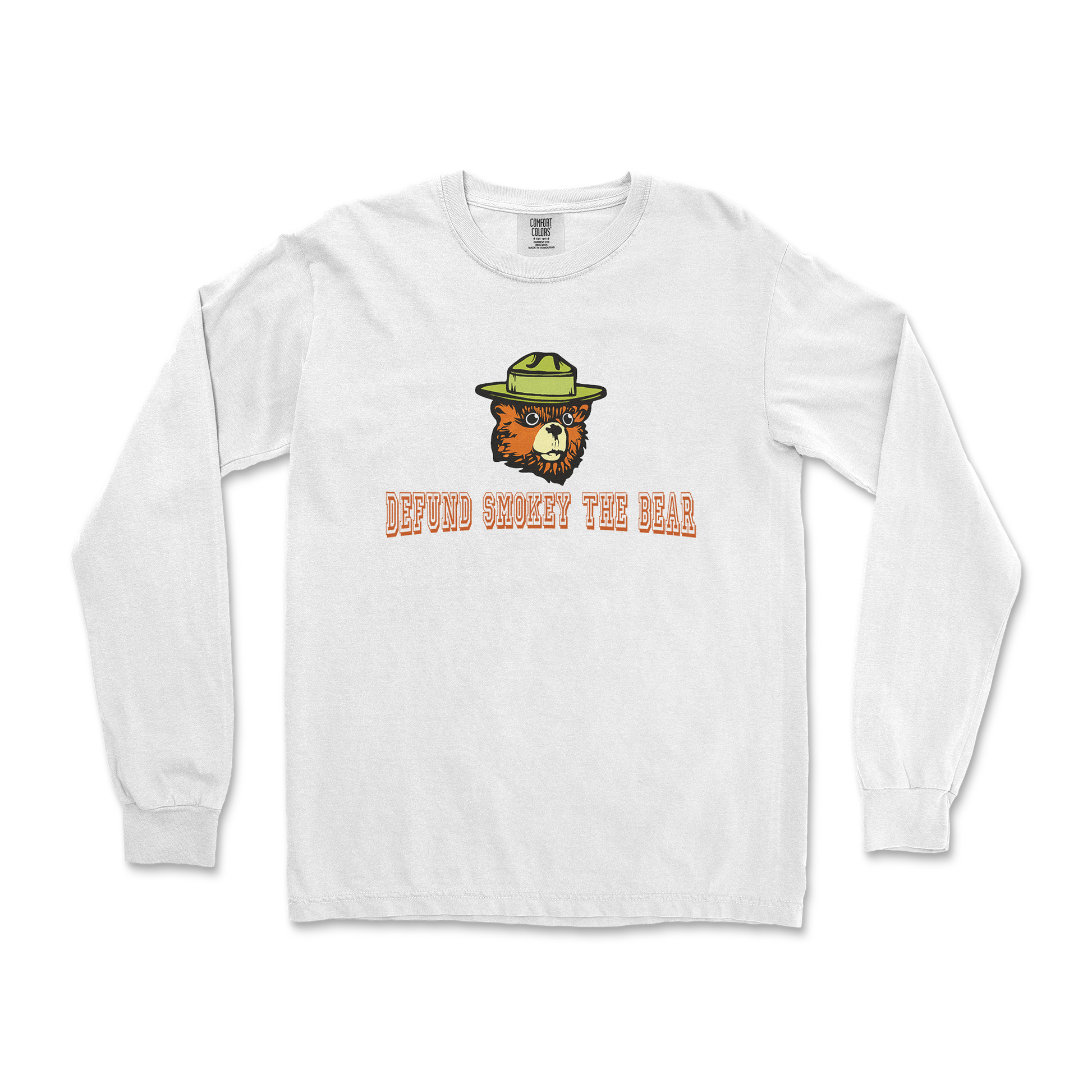 Comfort Colors Long Sleeve Defund Smokey Bear in White