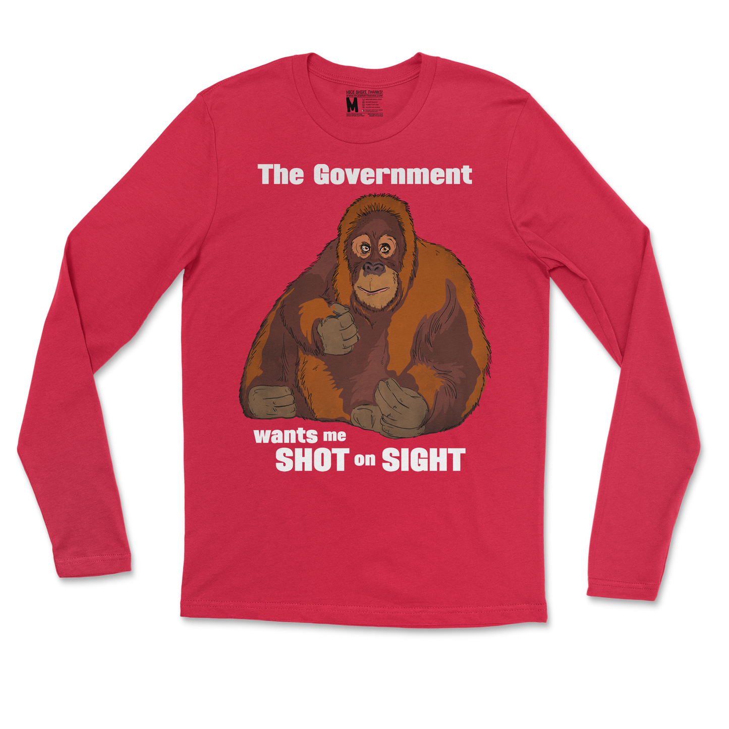 Gildan SoftStyle Long Sleeve The Government Hates Me  in Red