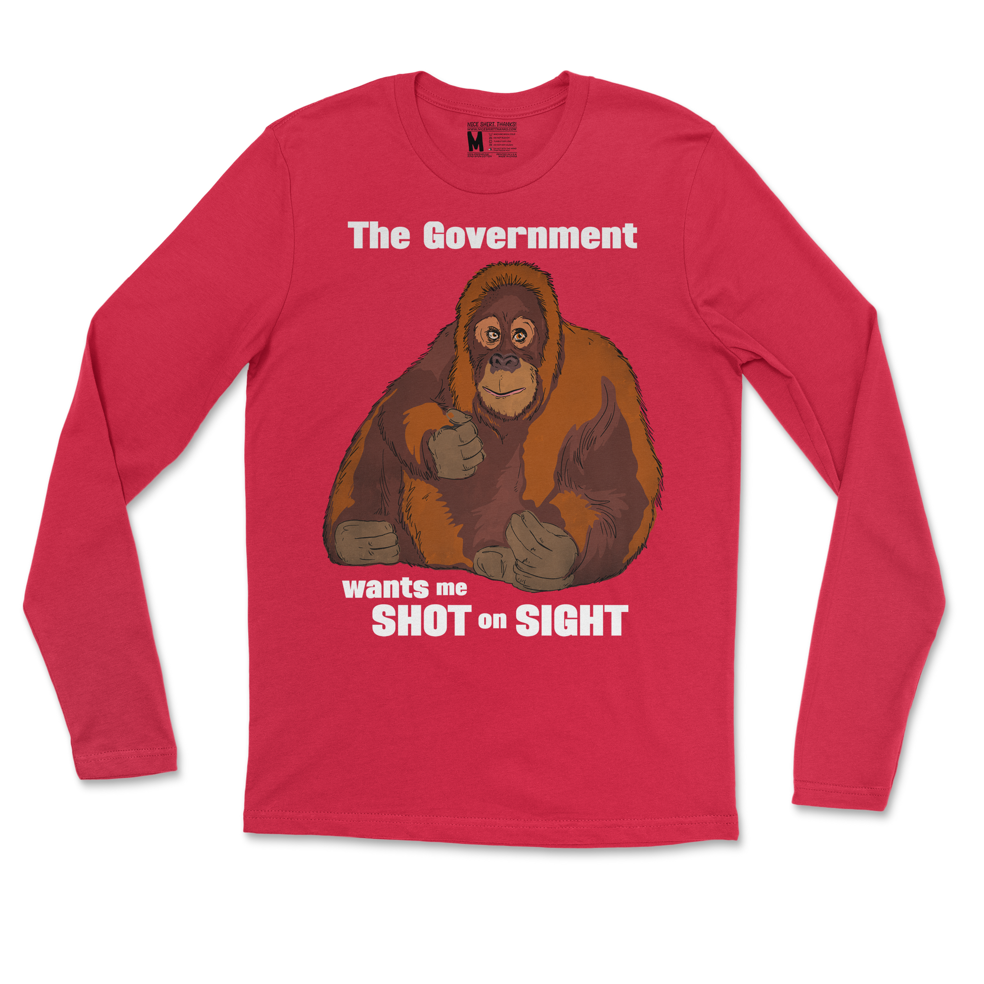 Gildan SoftStyle Long Sleeve The Government Hates Me  in Red