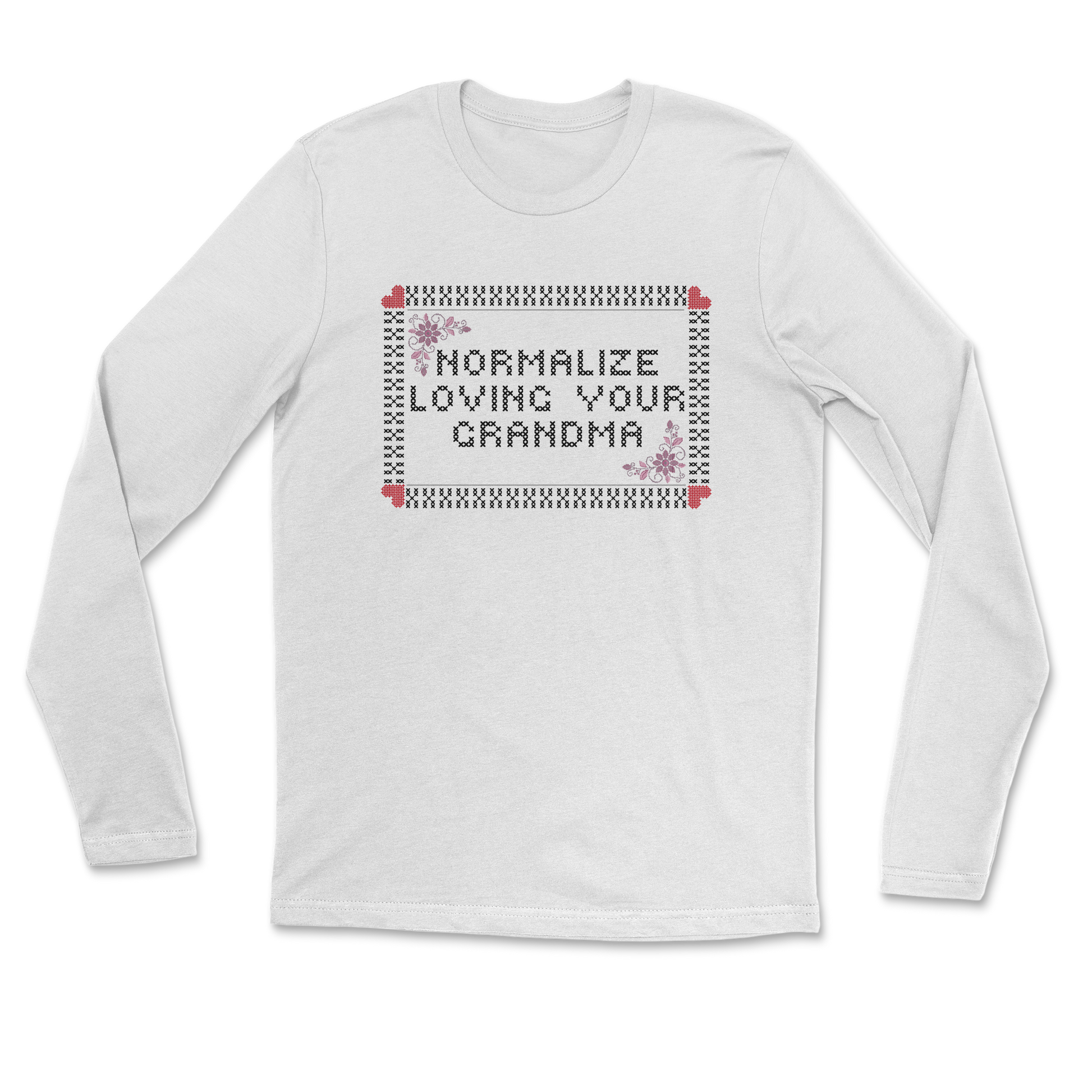 Heavy Blend Long Sleeve Cross Stitch in White