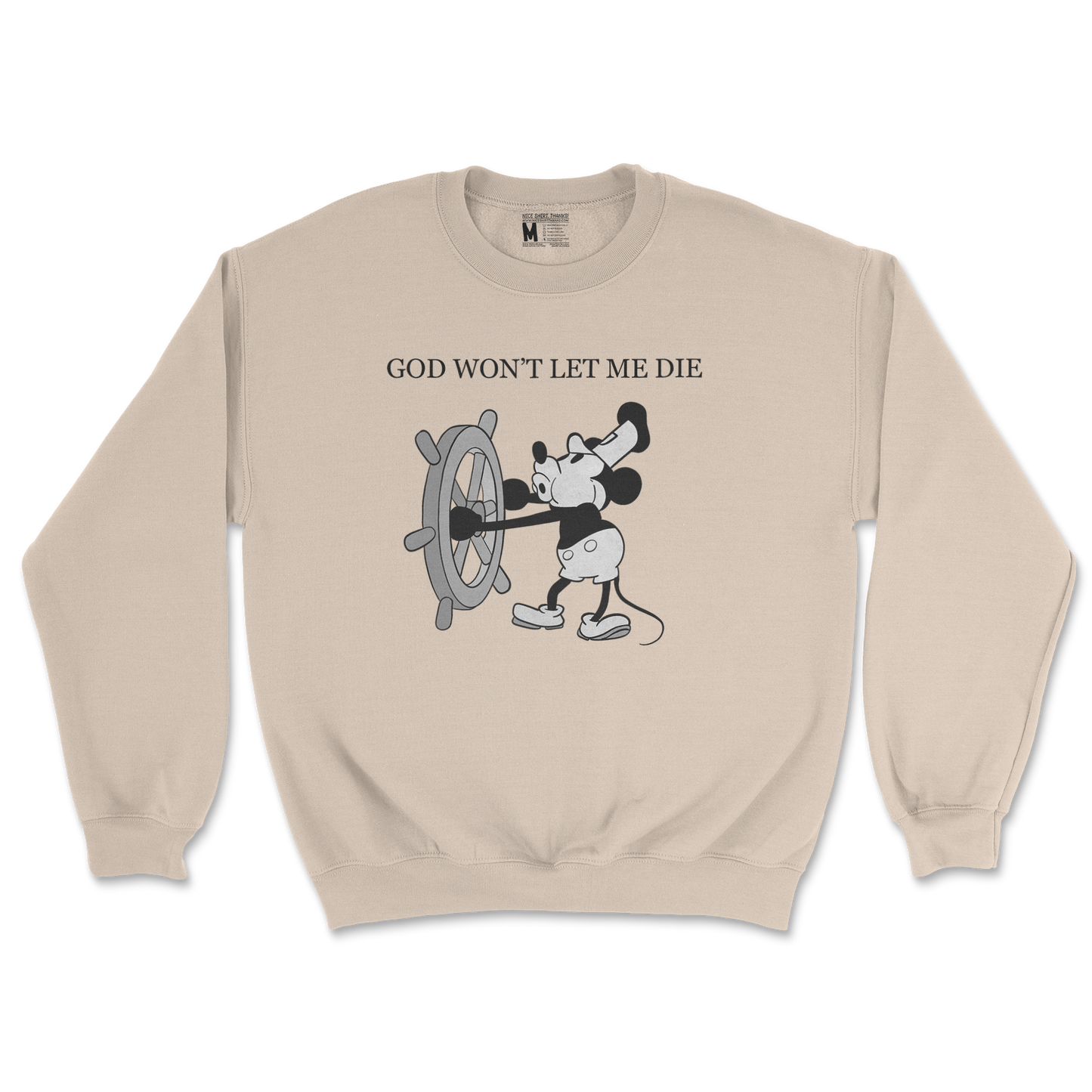 Gildan SoftStyle Crew Neck God Wont Let Me Die in Sand