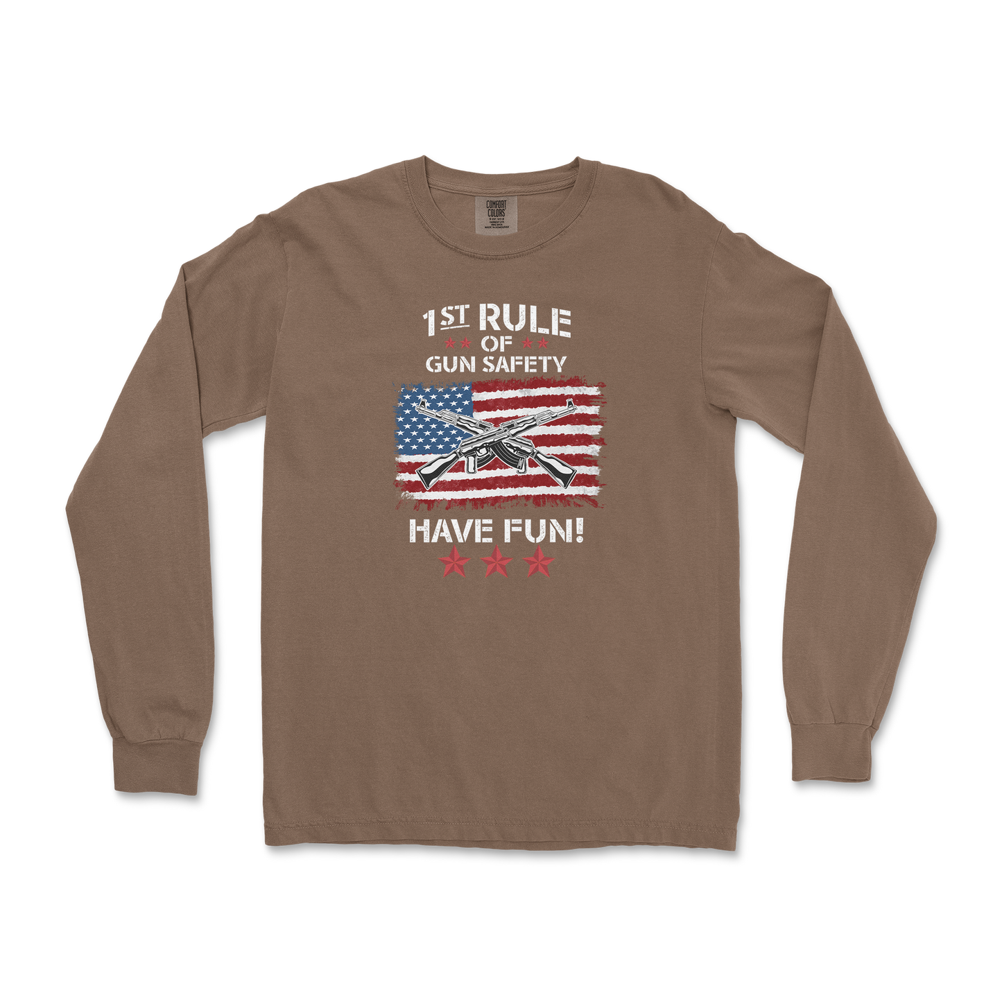 Comfort Colors Long Sleeve 1st Rule of Gun Safety in Espresso