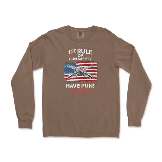 Comfort Colors Long Sleeve 1st Rule of Gun Safety in Espresso