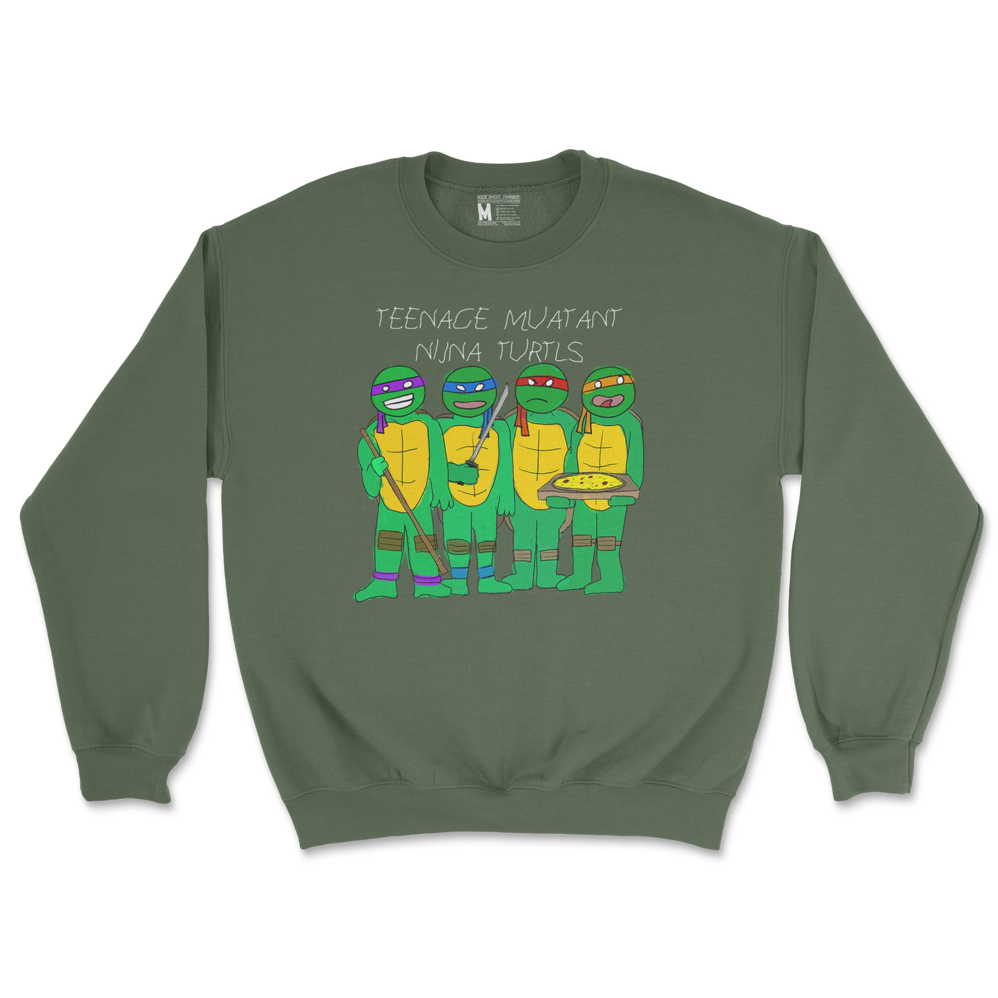 Gildan SoftStyle Crew Neck Ninja Turtles in Military Green