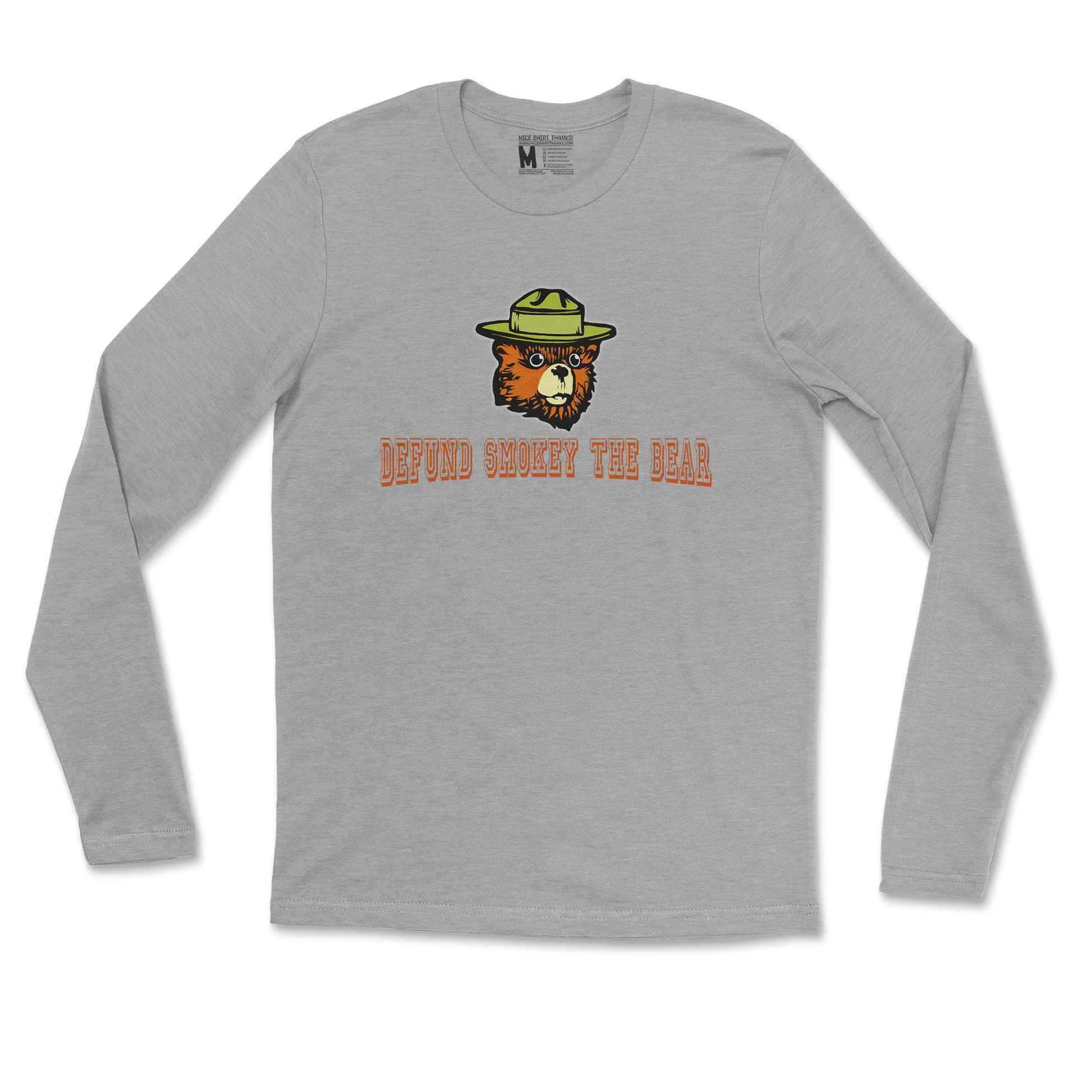 Heavy Blend Long Sleeve Defund Smokey Bear in Sports Grey