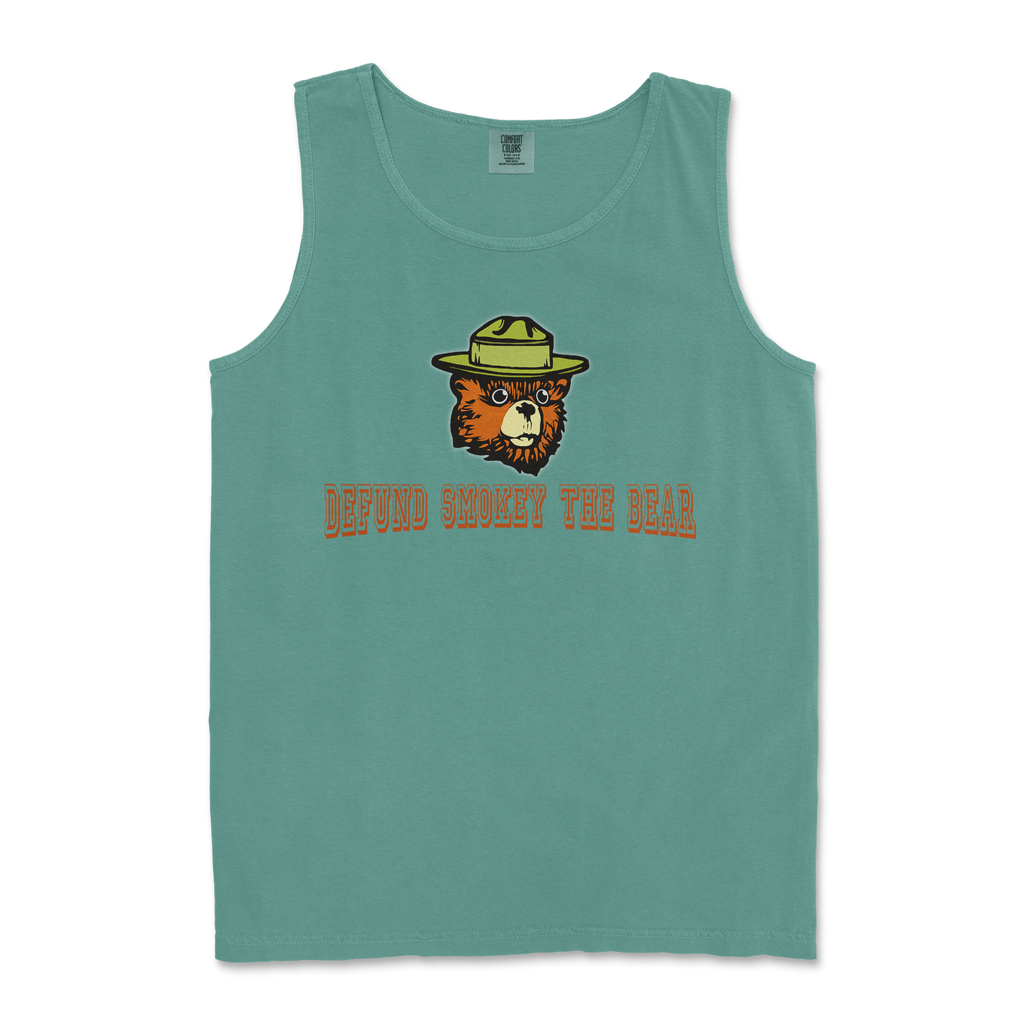 Comfort Colors Tank Top Defund Smokey Bear in Light Green