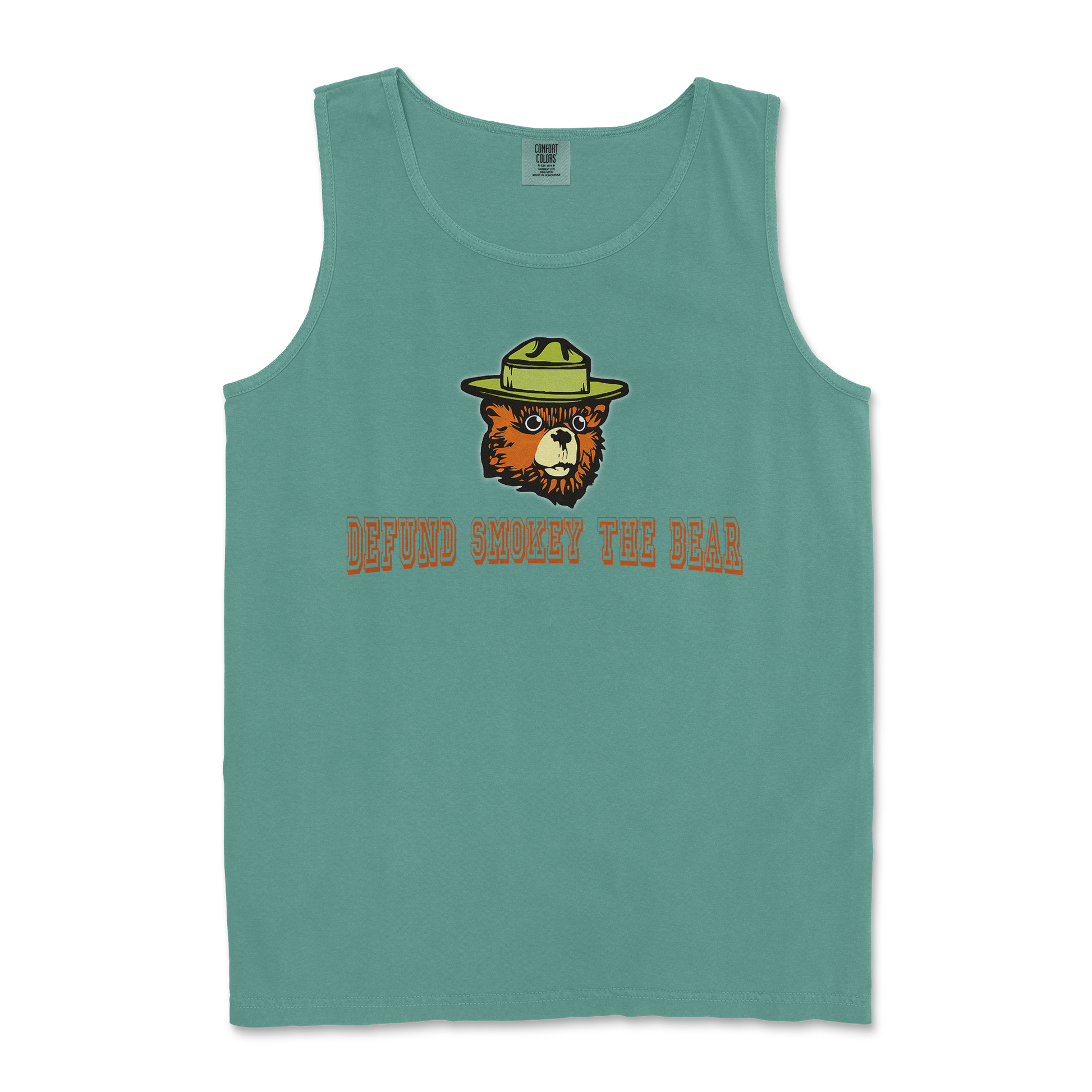 Comfort Colors Tank Top Defund Smokey Bear in Light Green