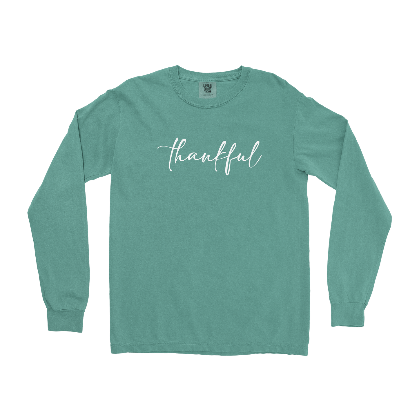 Comfort Colors Long Sleeve Thankful  in Light-Green