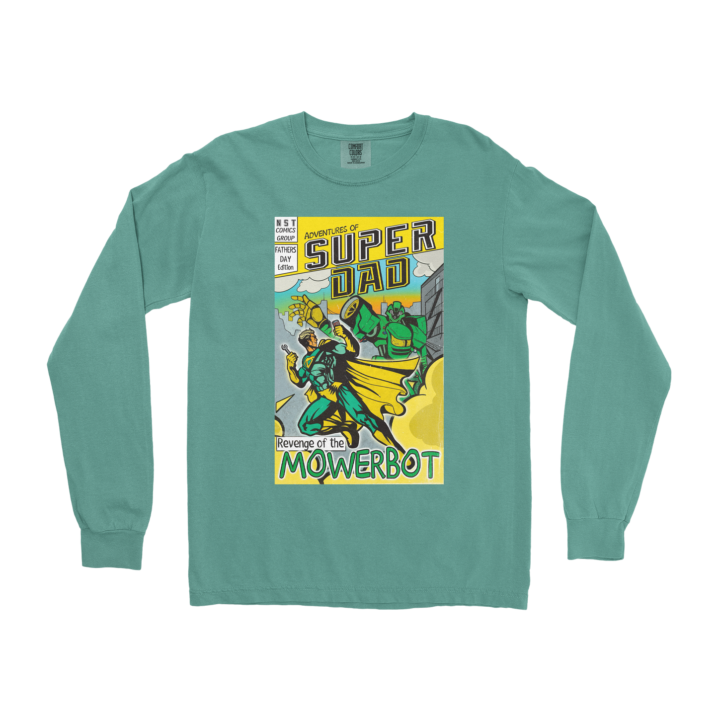 Comfort Colors Long Sleeve Super Dad in Light-Green