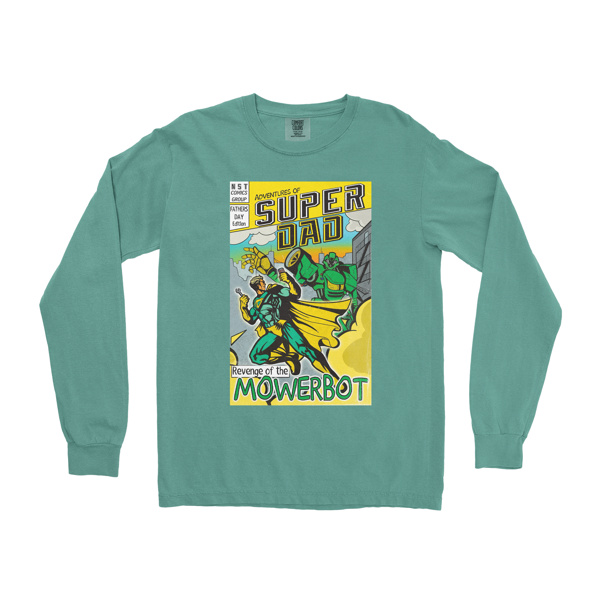 Comfort Colors Long Sleeve Super Dad in Light-Green