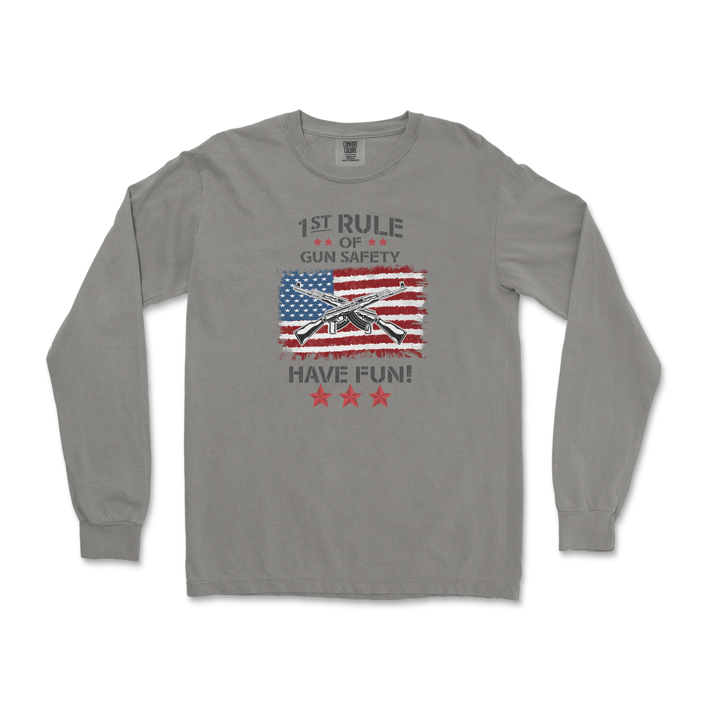 Comfort Colors Long Sleeve 1st Rule of Gun Safety in Grey