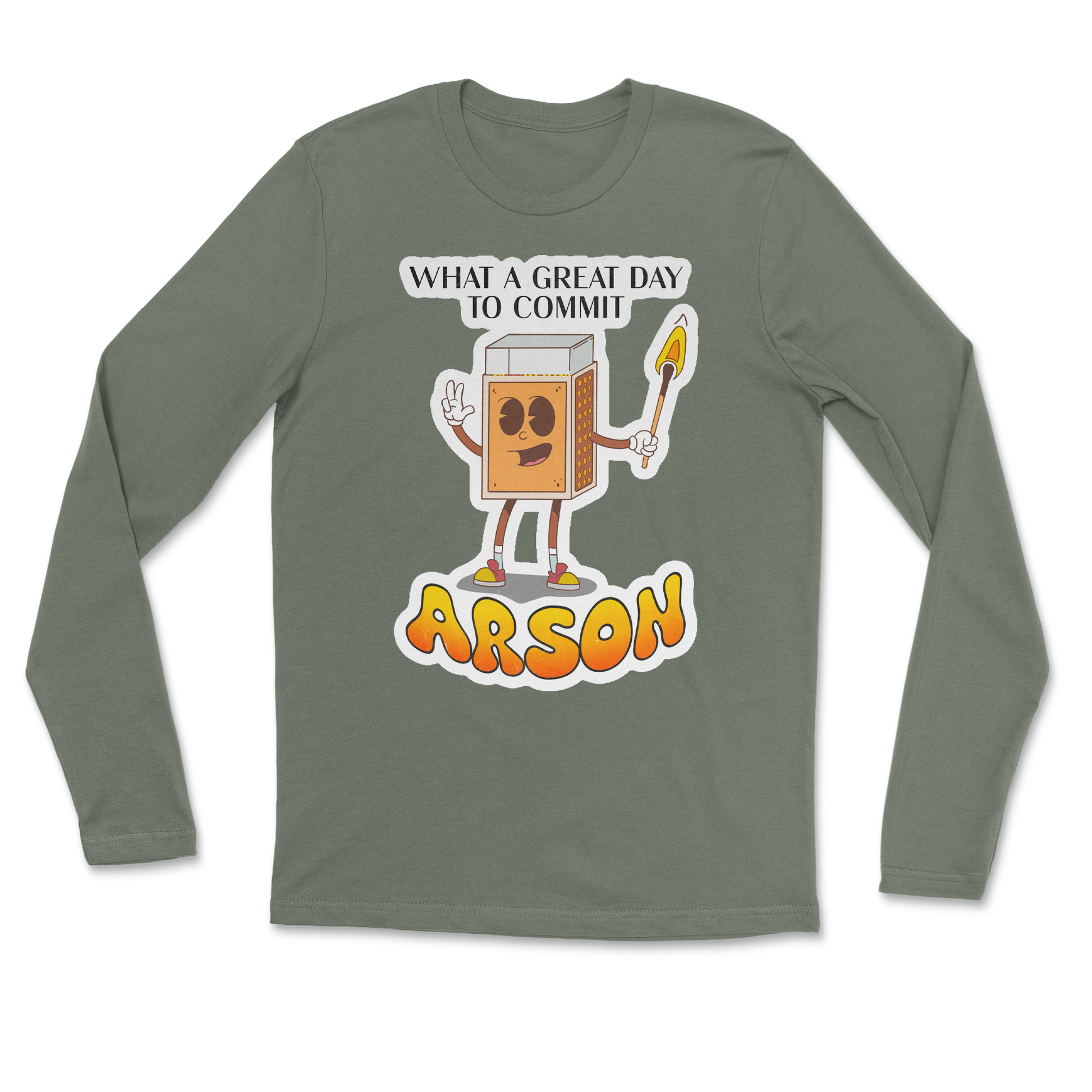 Heavy Blend Long Sleeve Commit Arson in Military Green