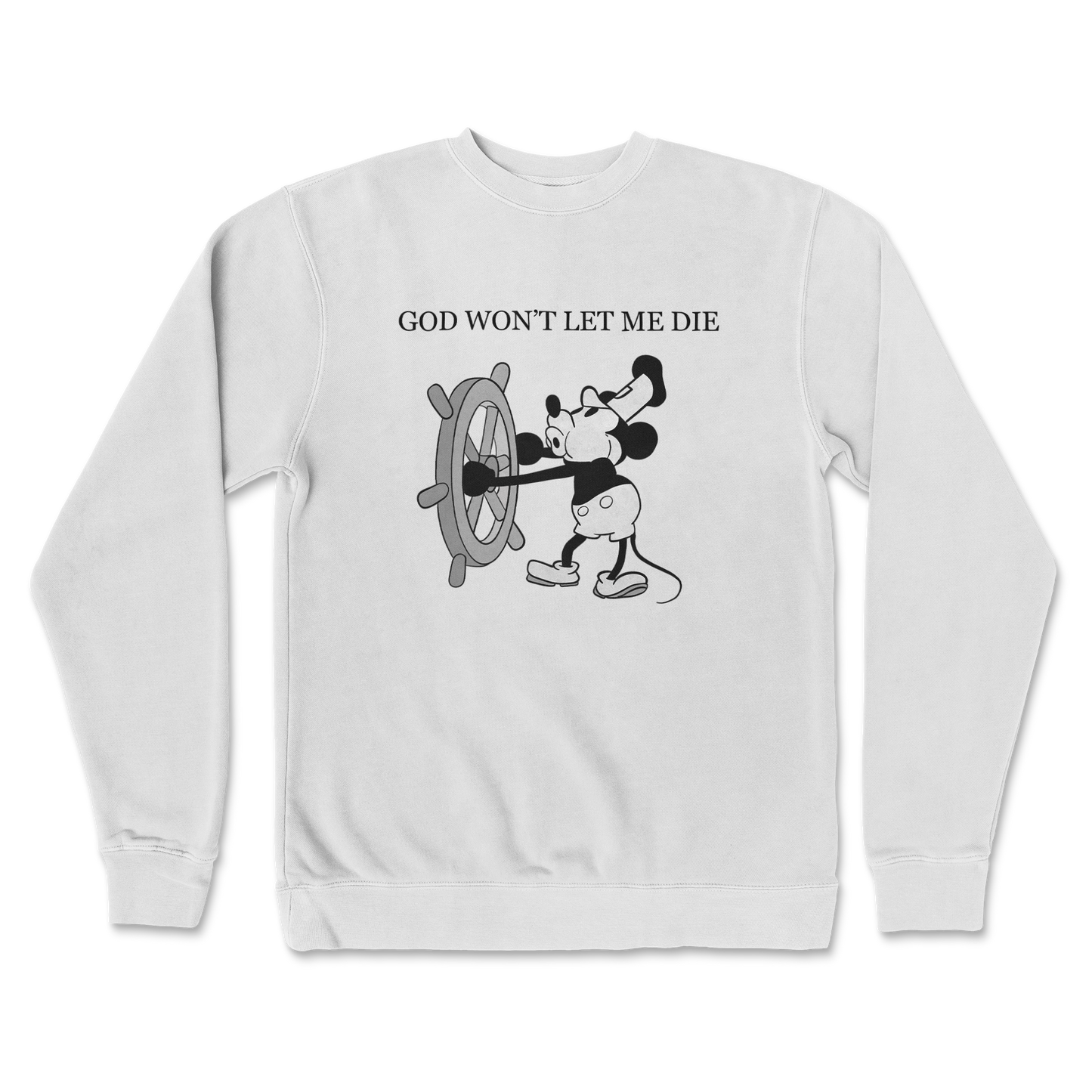 Independent Clothing Co. Crew Neck God Wont Let Me Die in White