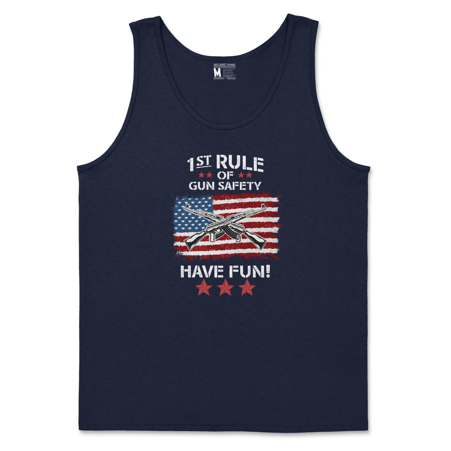 Gildan SoftStyle Tank Top 1st Rule of Gun Safety in Navy