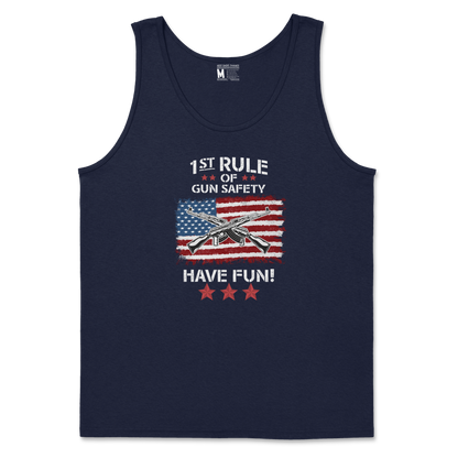 Gildan SoftStyle Tank Top 1st Rule of Gun Safety in Navy