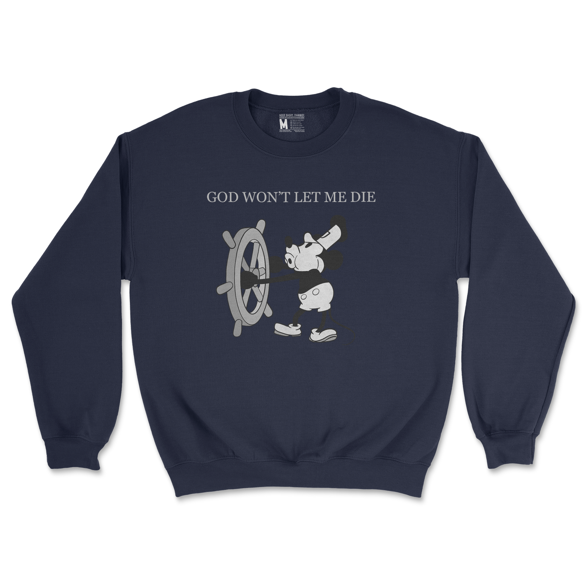 Gildan SoftStyle Crew Neck God Wont Let Me Die in Navy