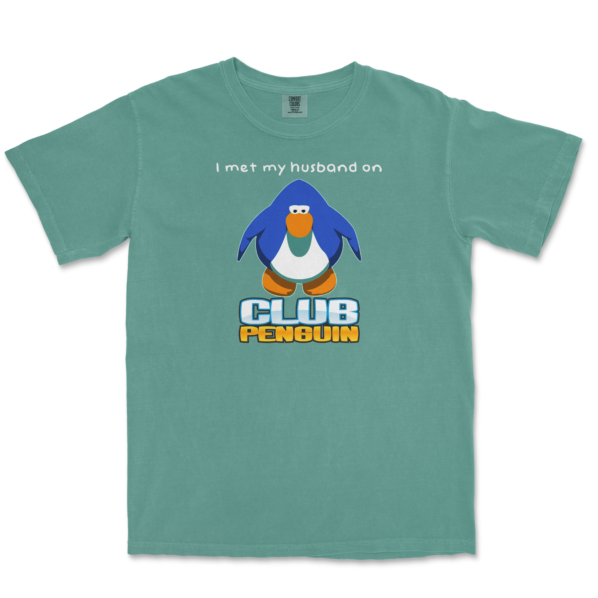 Comfort Colors T-Shirt Club Penguin Husband  in Light-Green