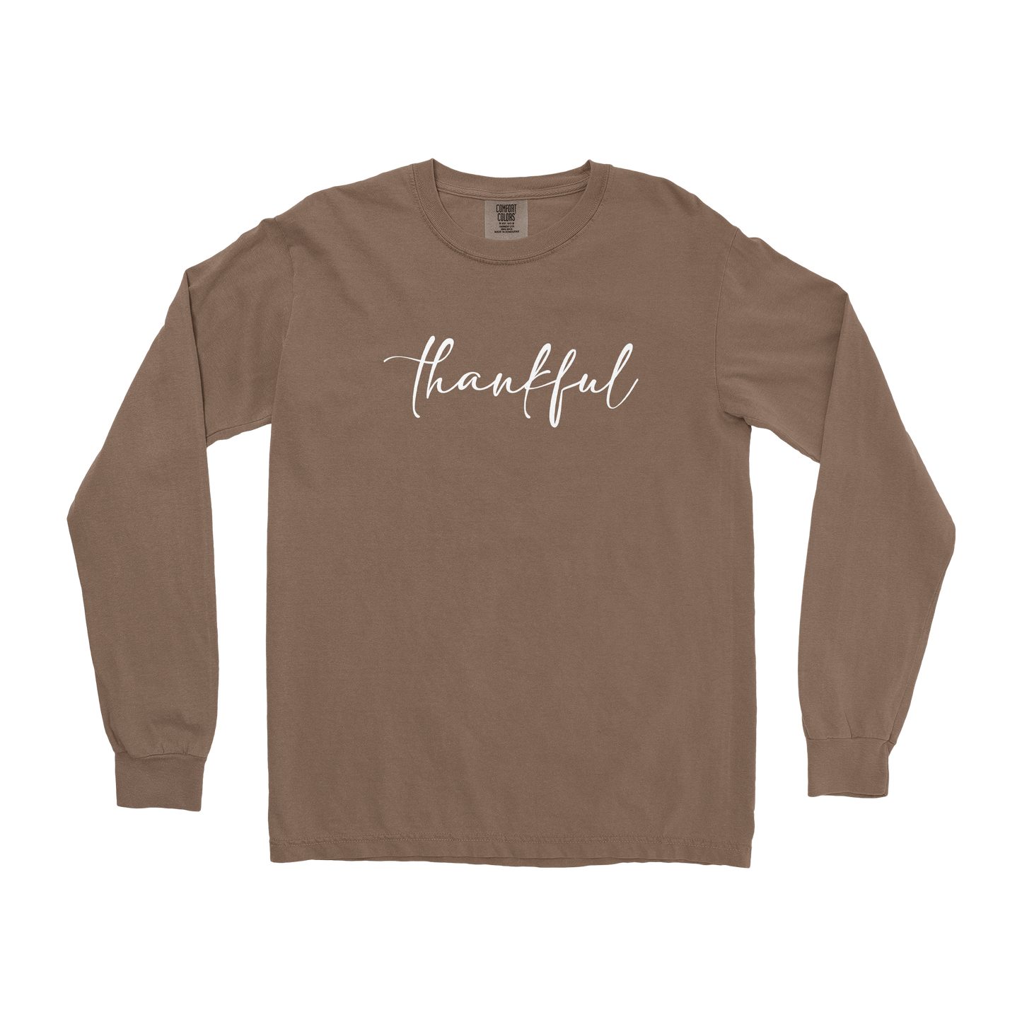 Comfort Colors Long Sleeve Thankful  in Espresso