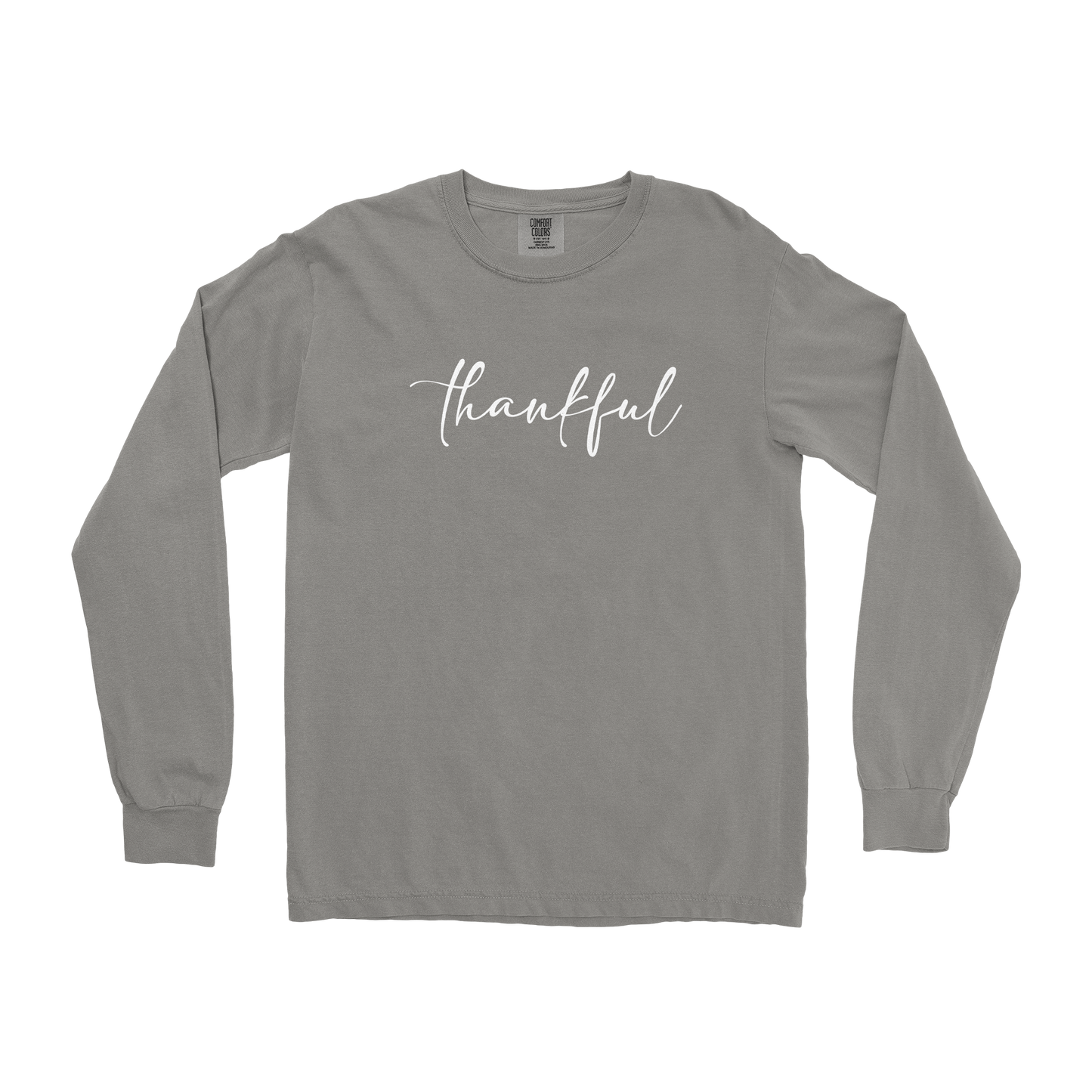 Comfort Colors Long Sleeve Thankful  in Grey