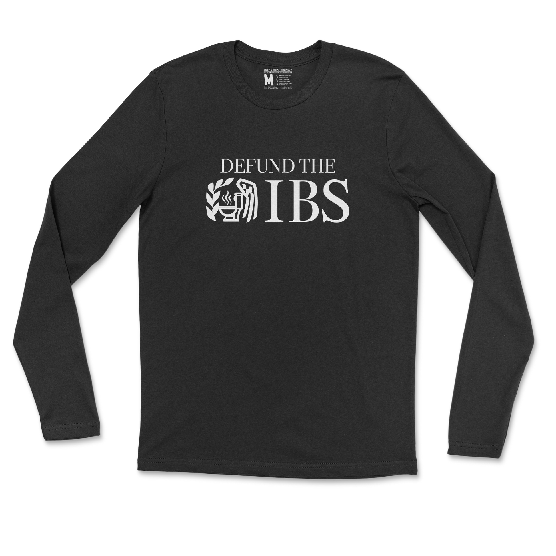 Gildan SoftStyle Long Sleeve Defund The IBS in Black