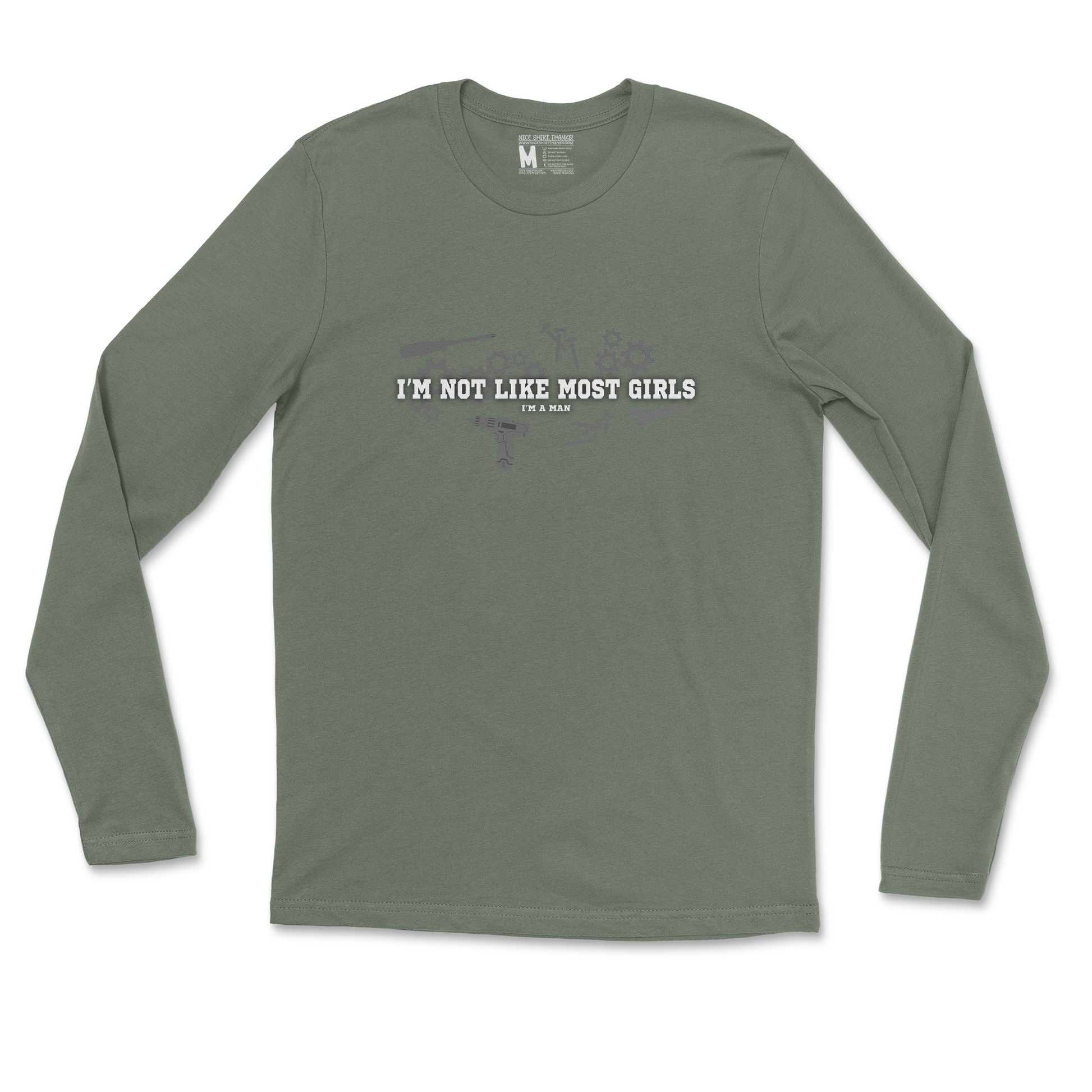 Gildan SoftStyle Long Sleeve Not Like Most Girls in Military Green