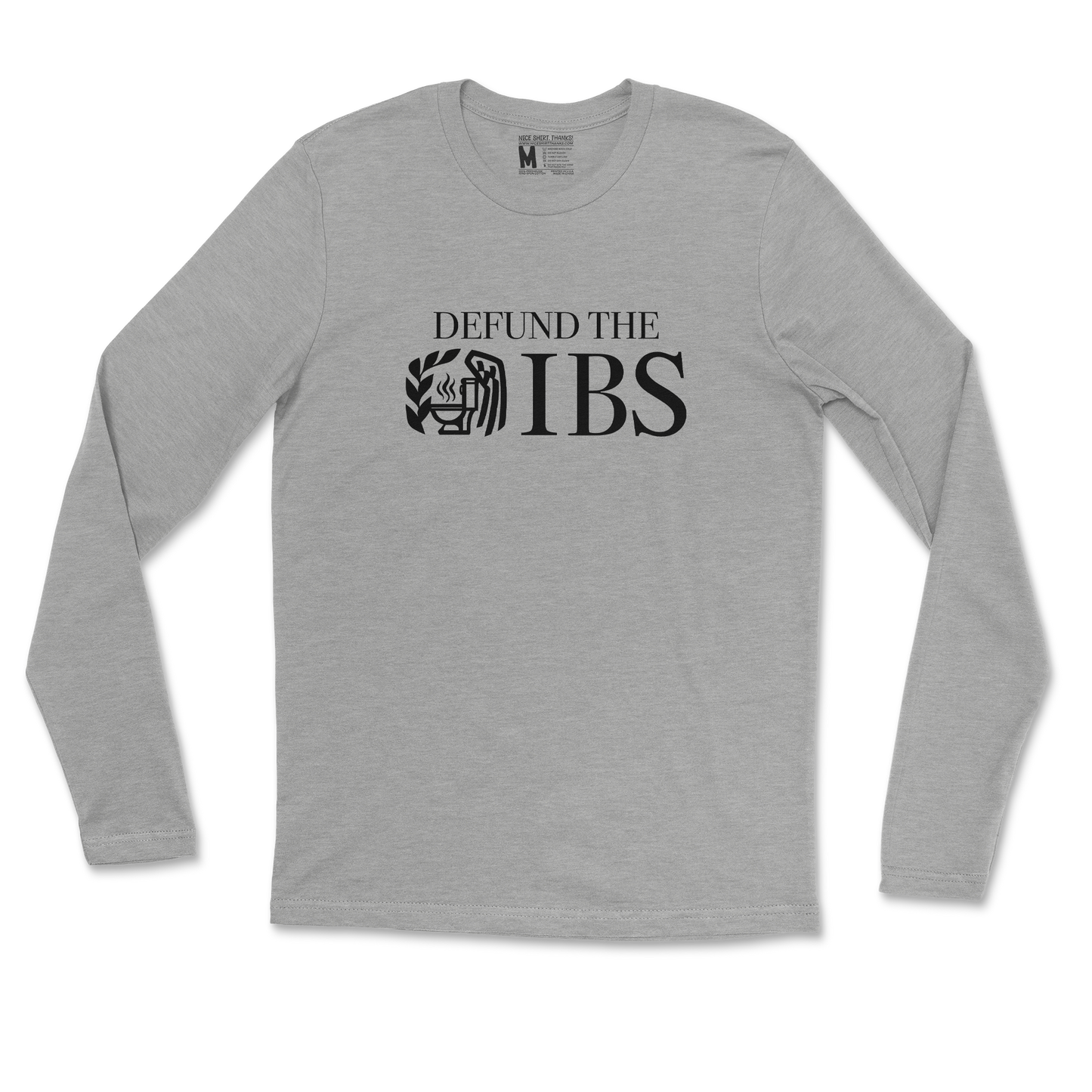 Gildan SoftStyle Long Sleeve Defund The IBS in Sports Grey