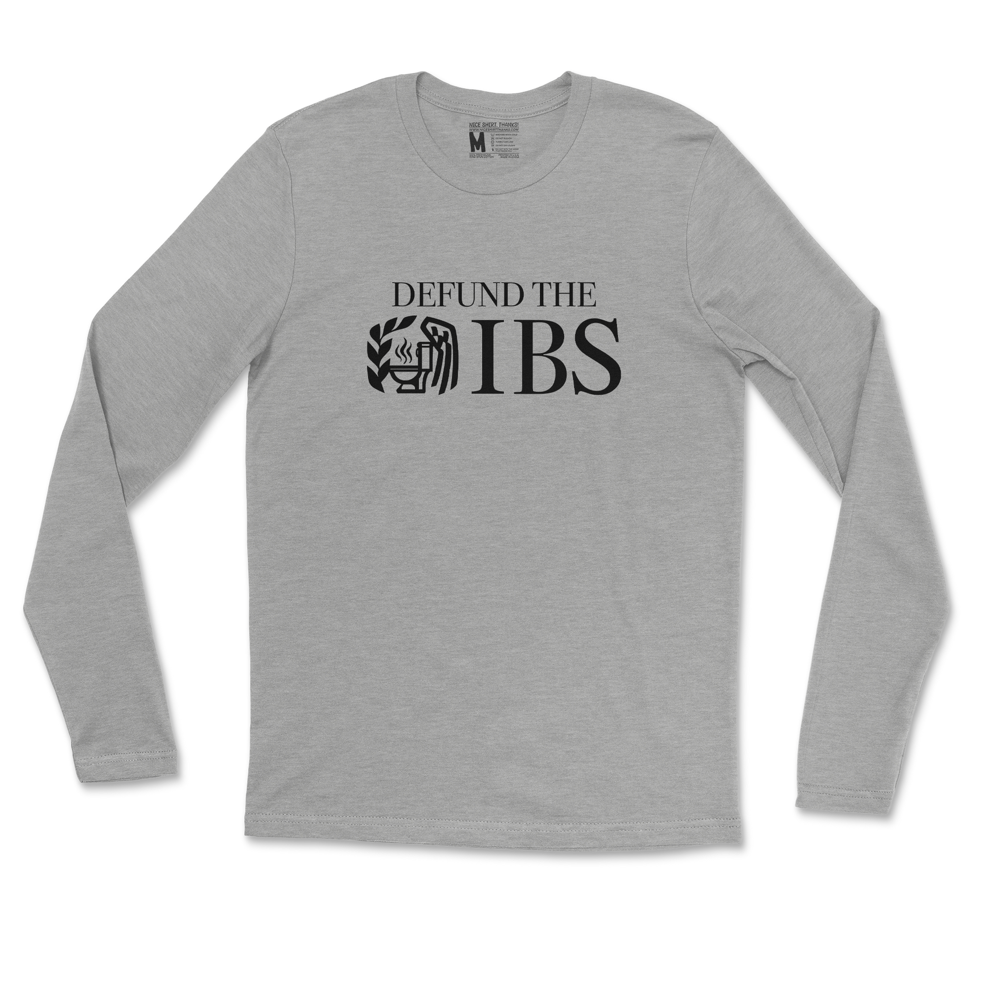 Gildan SoftStyle Long Sleeve Defund The IBS in Sports Grey