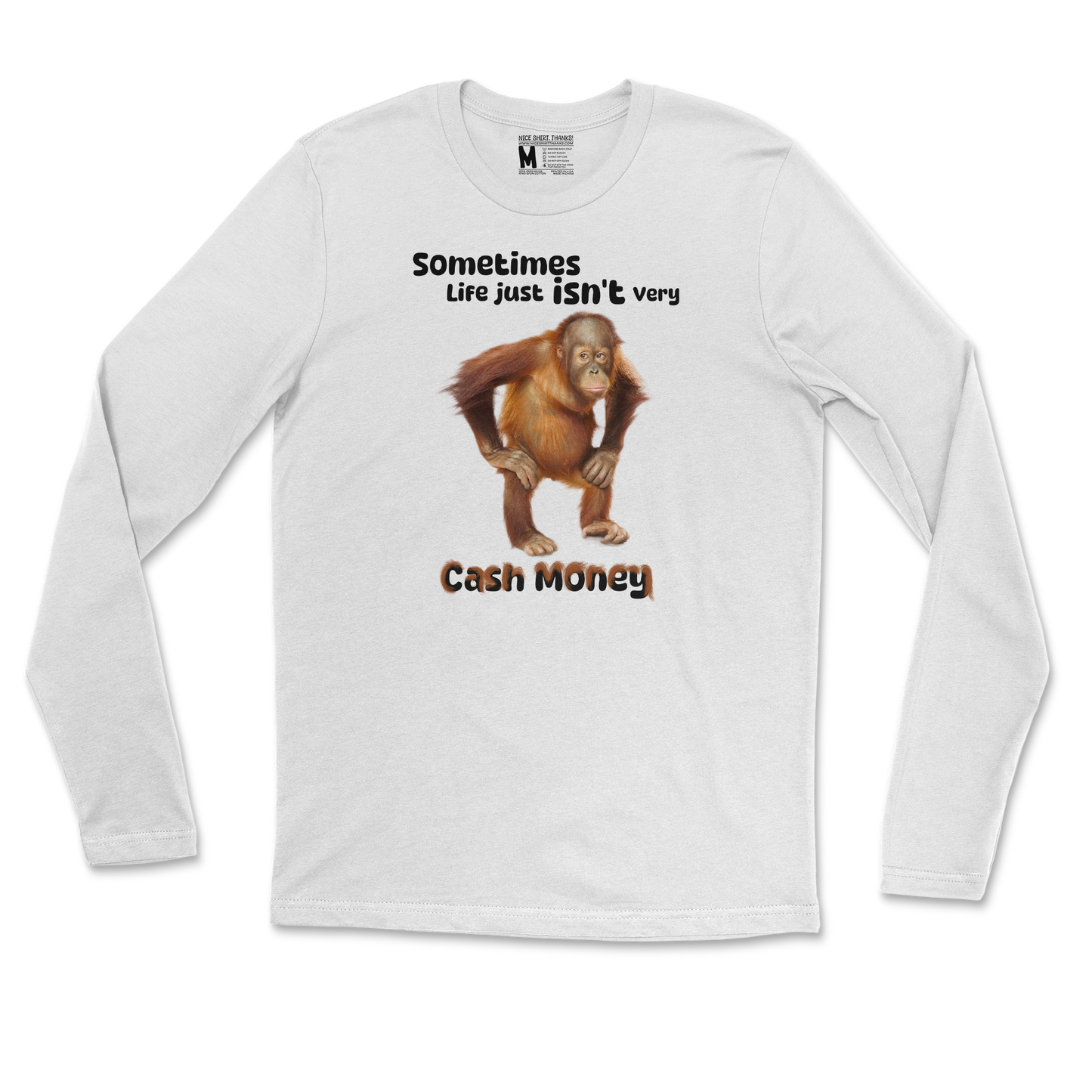 Gildan SoftStyle Long Sleeve Cash Money Monkey  in White