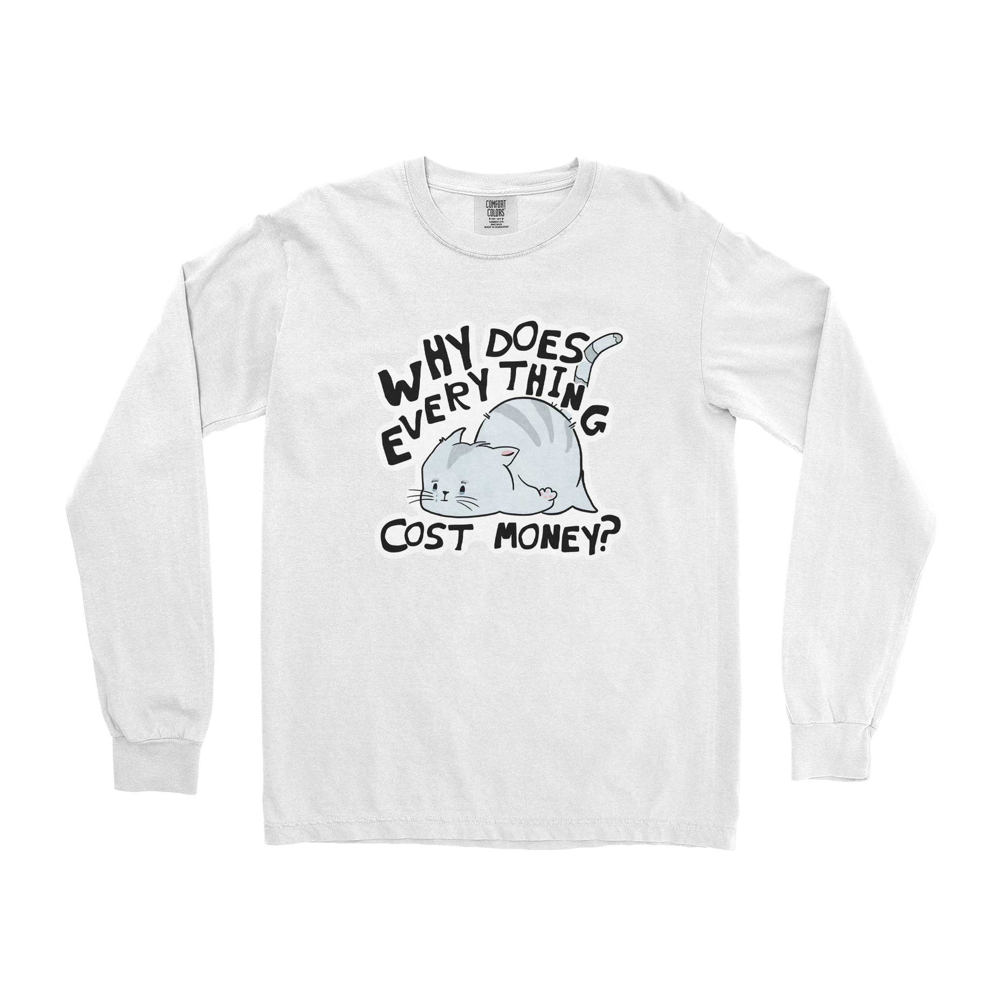 Comfort Colors Long Sleeve Broke Cat in White