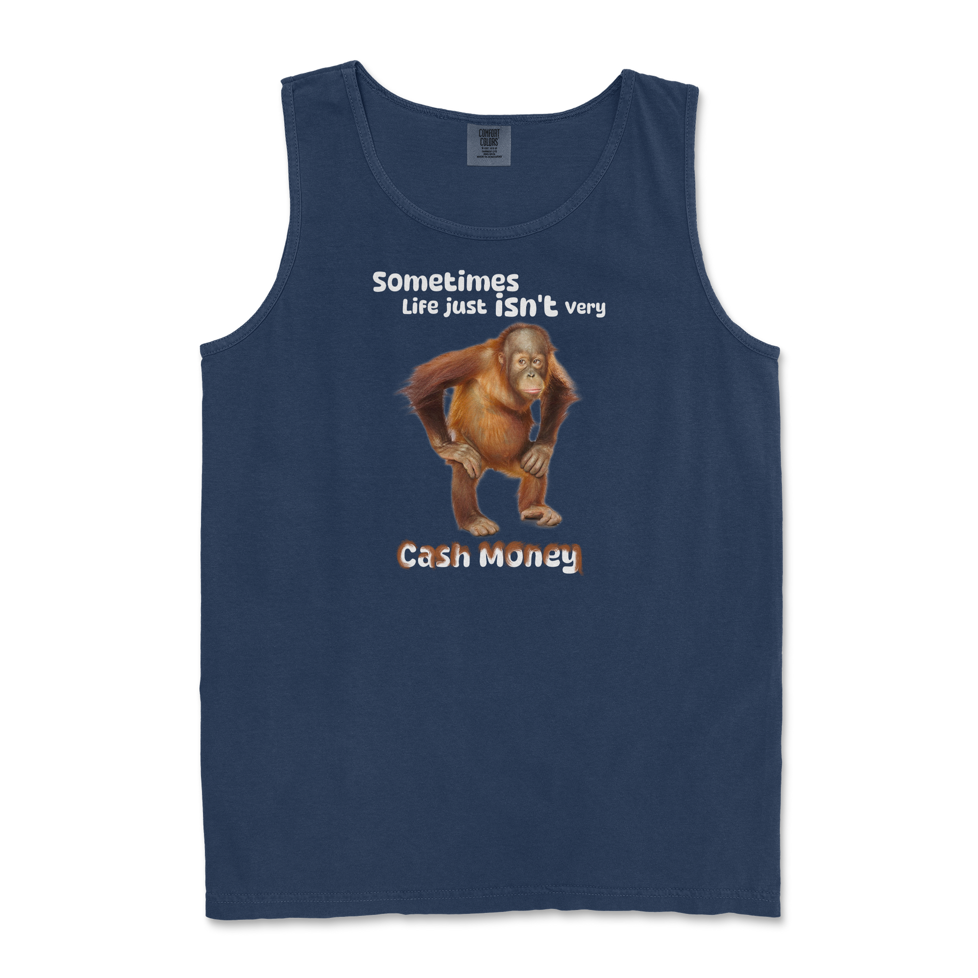 Comfort Colors Tank Top Cash Money Monkey  in True-Navy