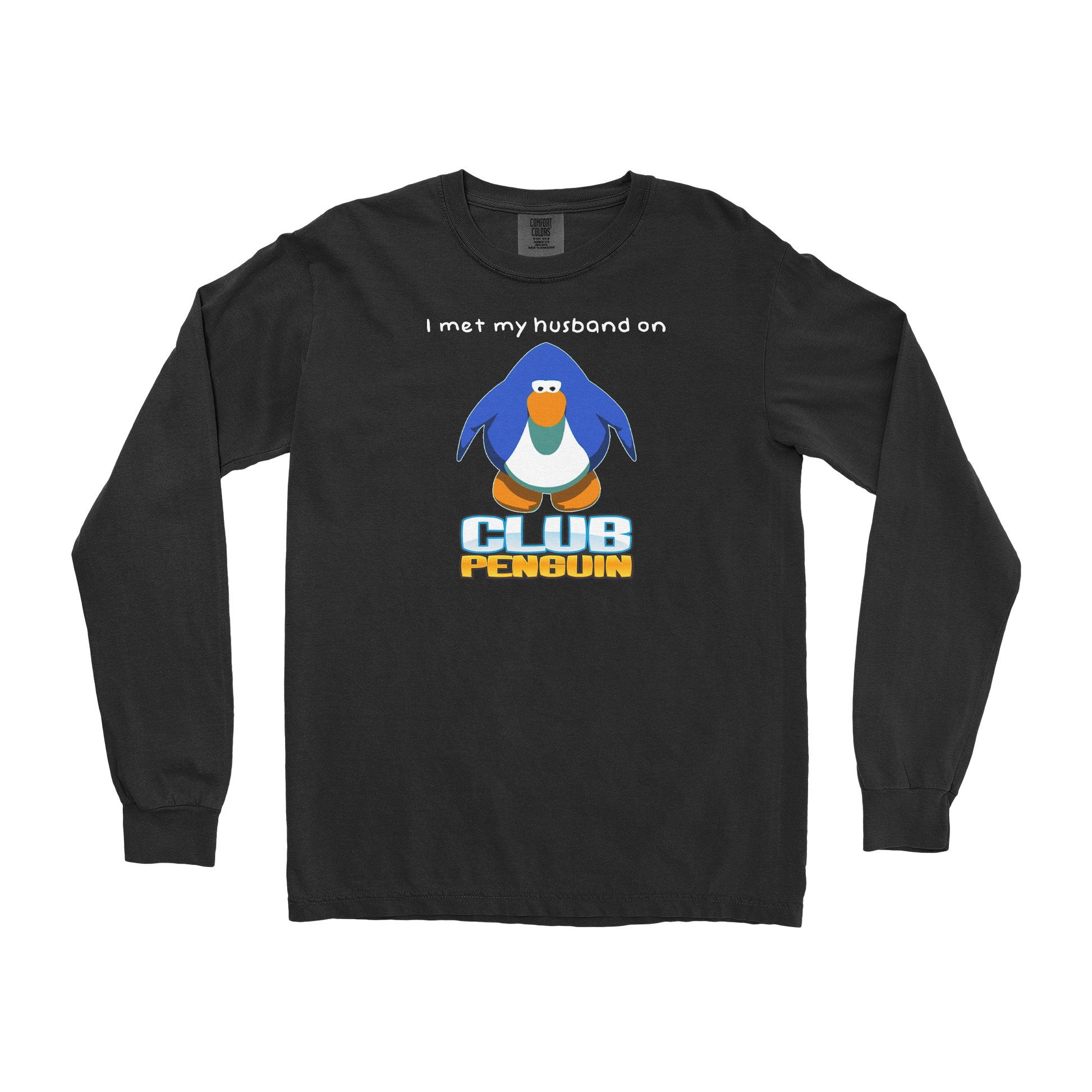 Comfort Colors Long Sleeve Club Penguin Husband  in Black