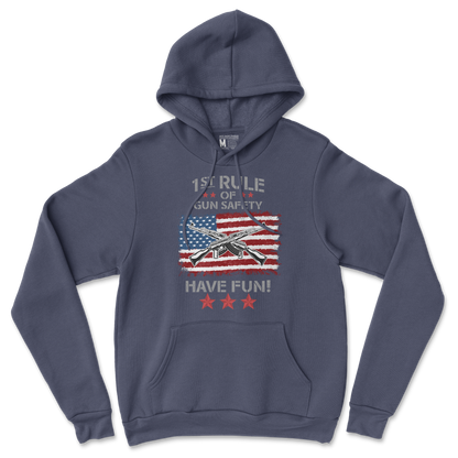 Gildan SoftStyle Hoodie 1st Rule of Gun Safety in Navy