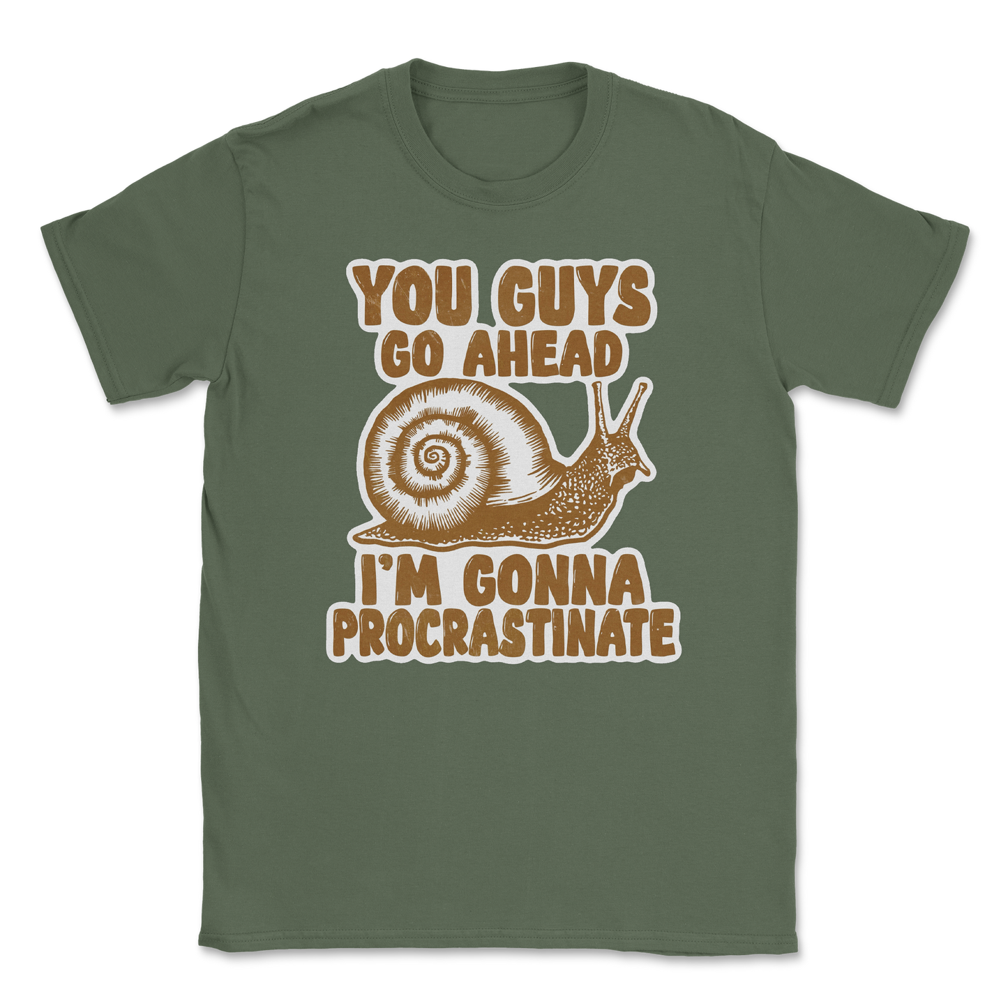 The Nice Shirt T-Shirt Procrastinating Snail  in Military-Green