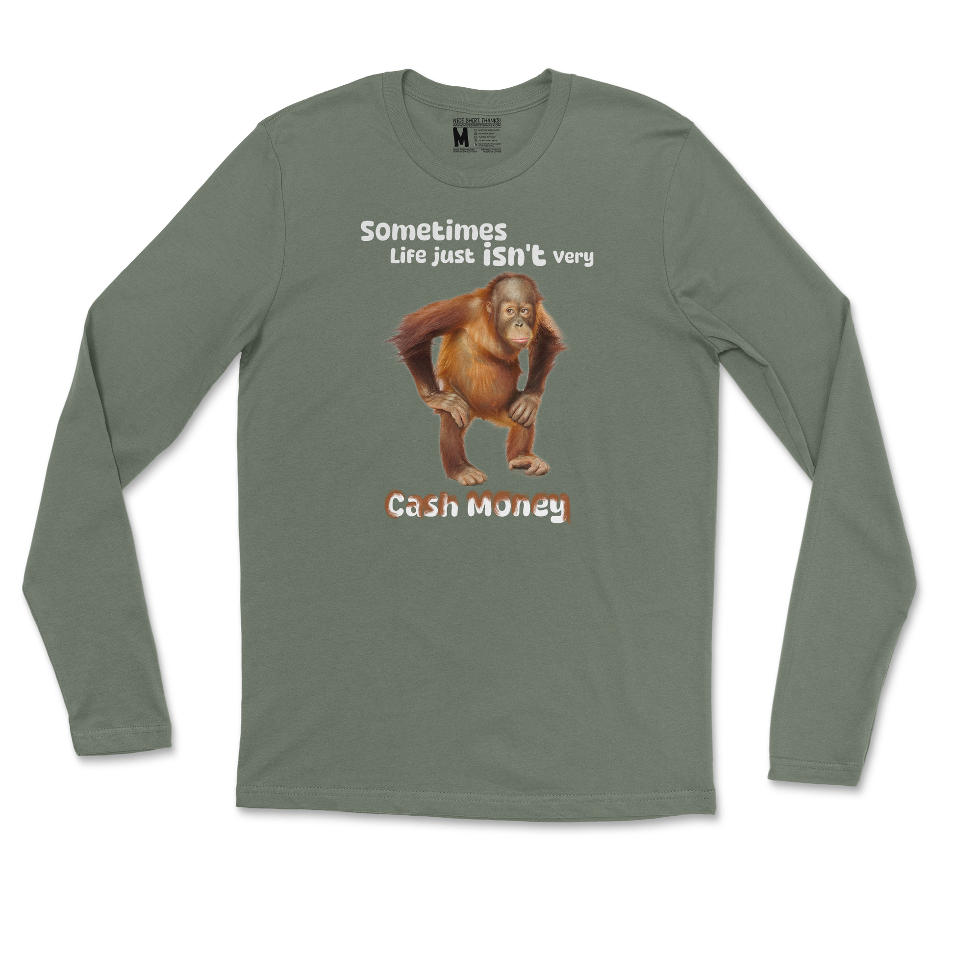 Gildan SoftStyle Long Sleeve Cash Money Monkey  in Military-Green